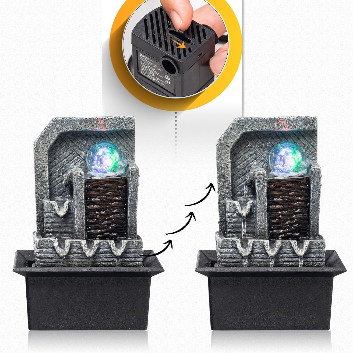 AMOOTEK Tabletop Fountain with LED Lights and Rotating Sphere