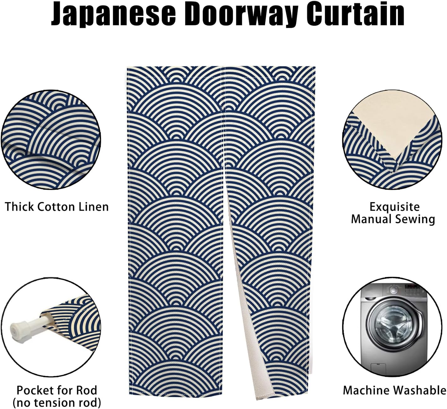 Japanese Style Noren Door Curtain with Wave Print