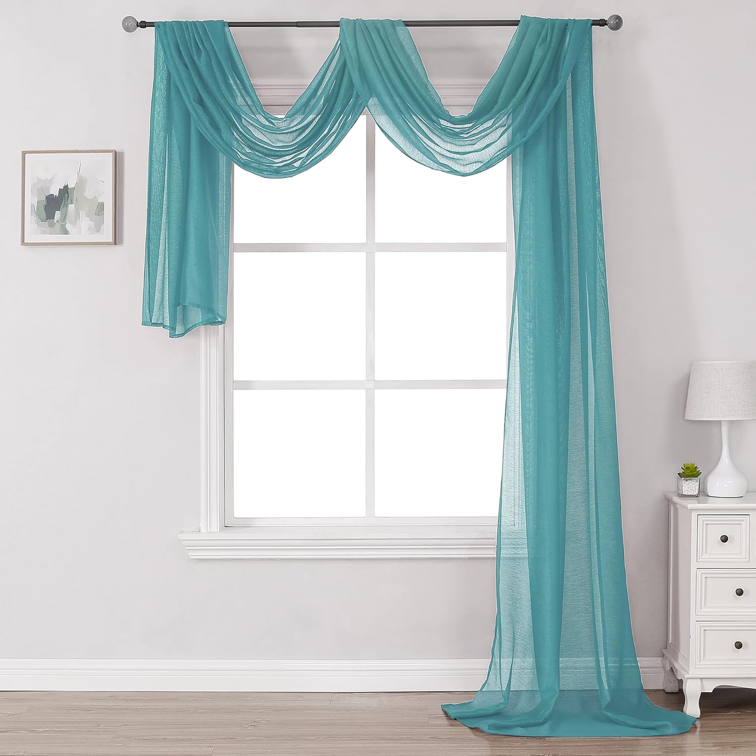 DONREN Teal Window Scarf for Curtain Panels