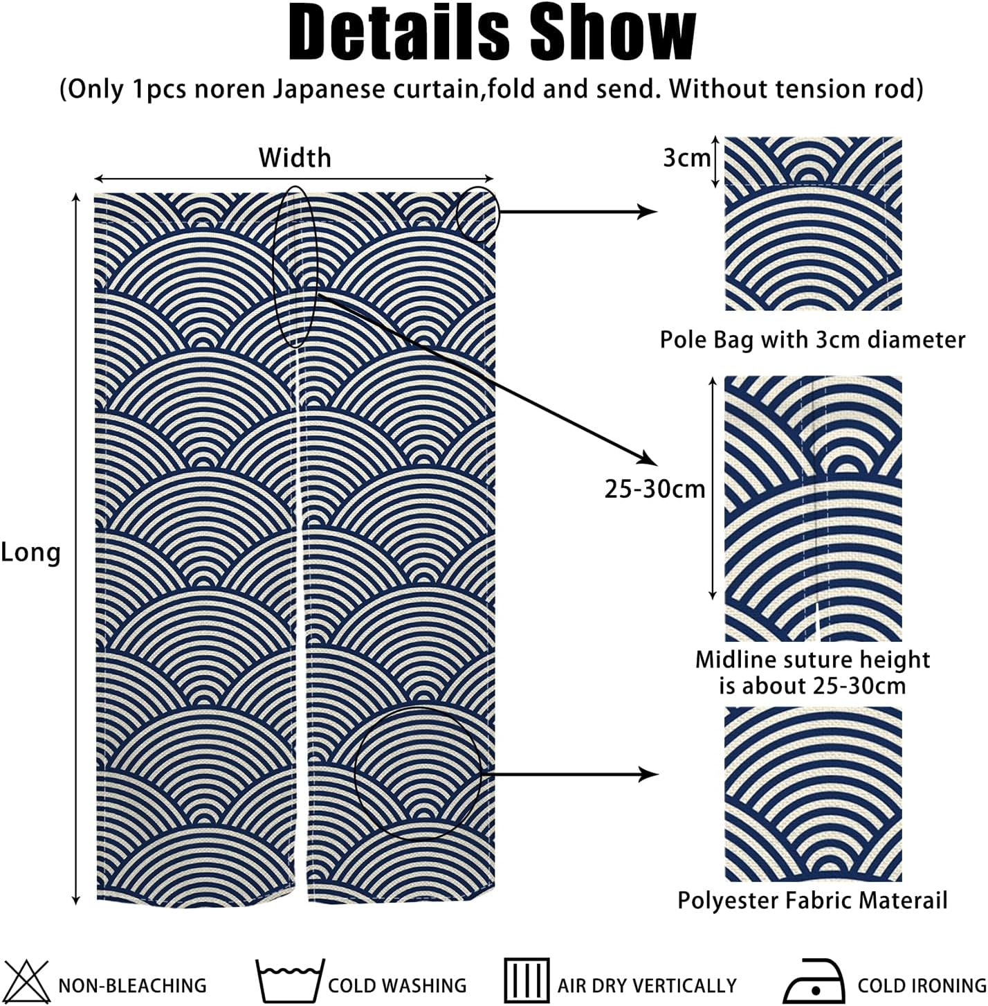 Japanese Style Noren Door Curtain with Wave Print