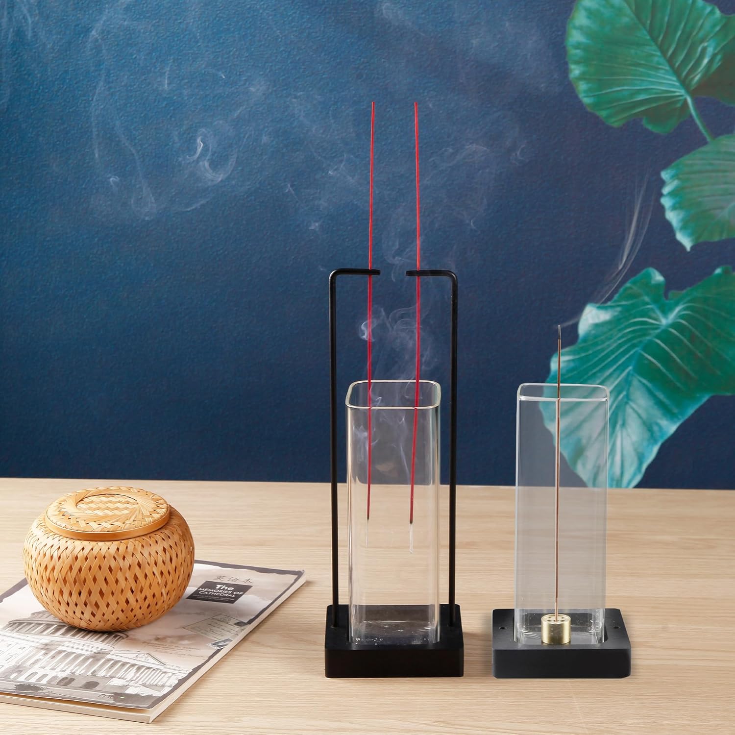 Hukalw Incense Holder for Sticks with Glass Ash Catcher