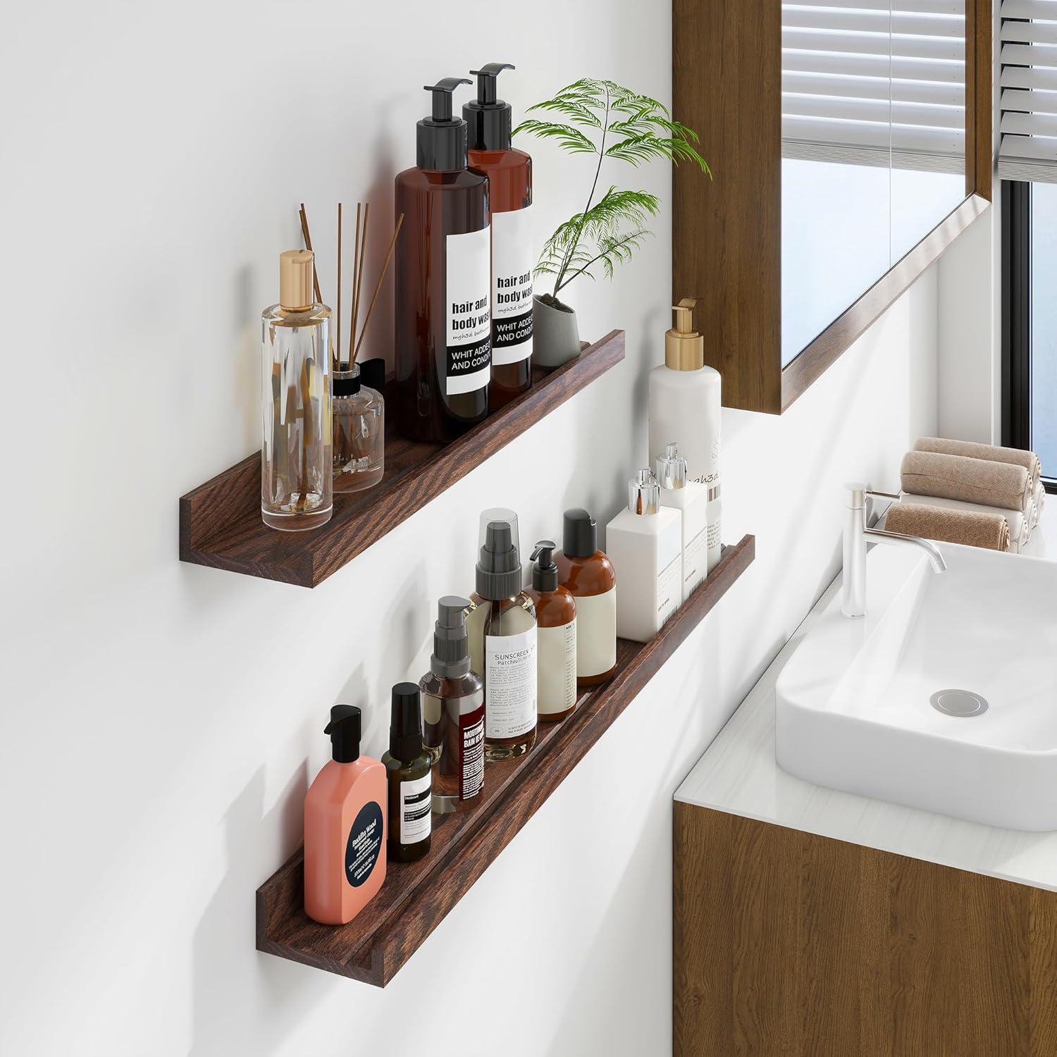 Floating Picture Ledge Shelves Set of 2 55 Inch Solid Oak