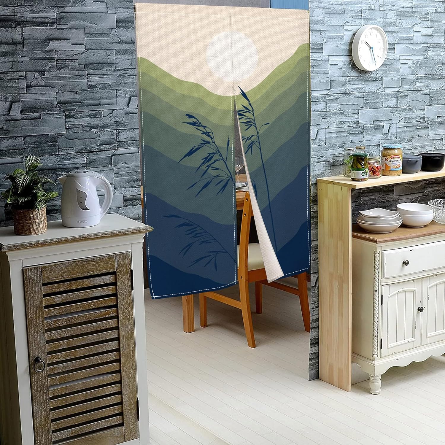 Leowefowa Japanese Doorway Curtain Noren Boho Style Green