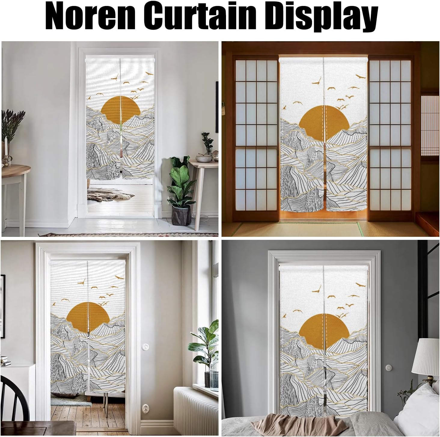 Traditional Japanese Noren Door Curtain with Sunset Mountain Print