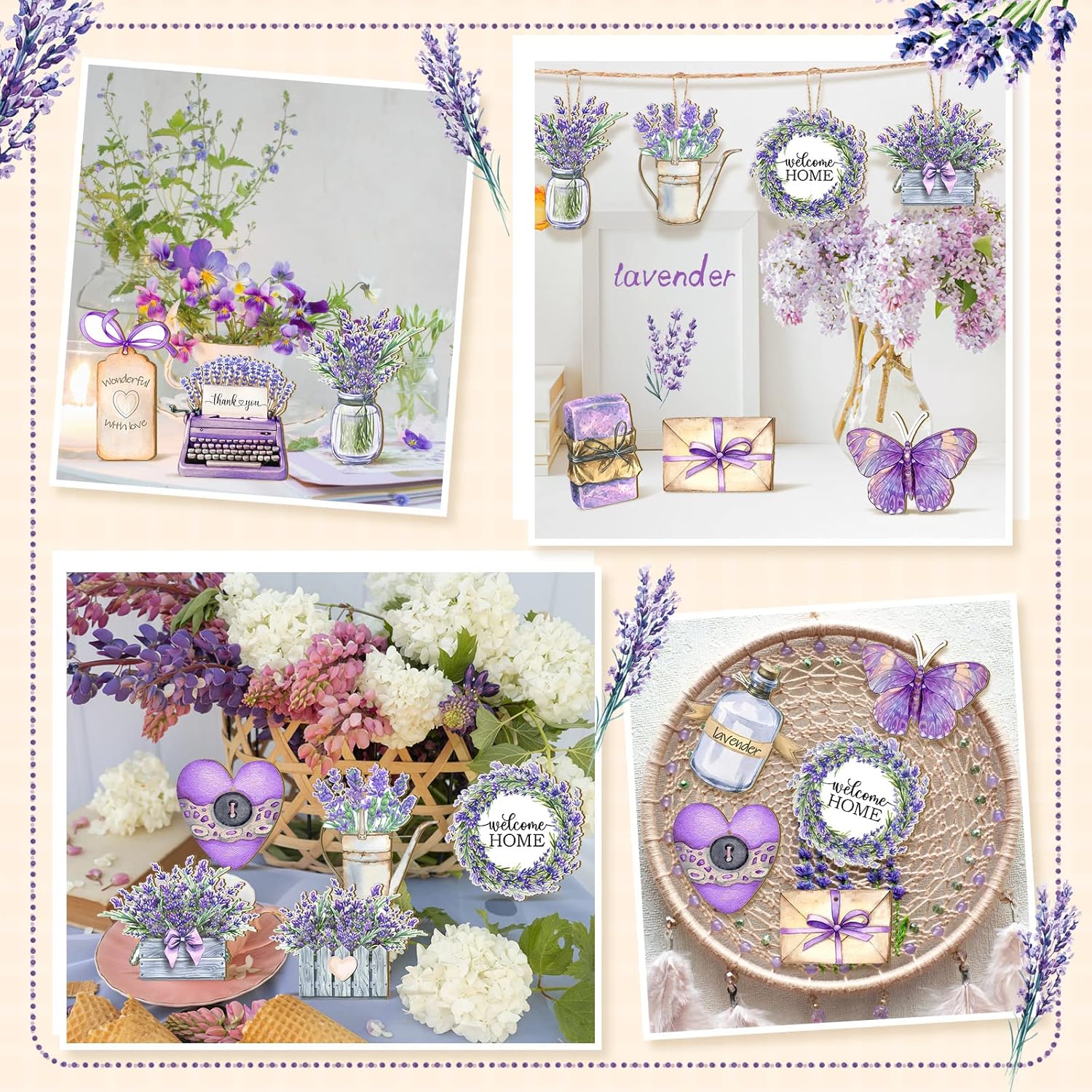 Maitys 36 Pcs Purple Lavender Wooden Tree Ornaments