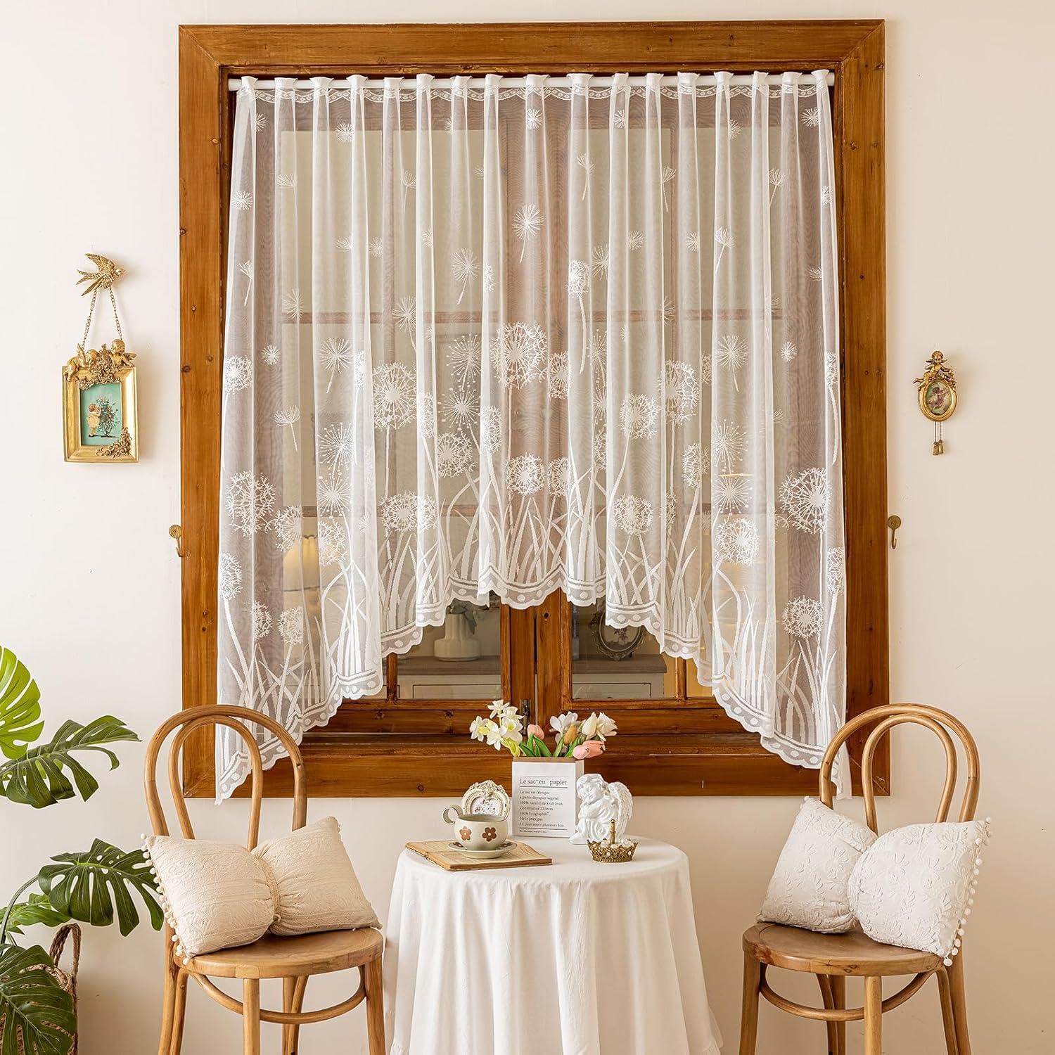 Kotile Ivory Lace Swag Valance Curtain 118x63 Inch