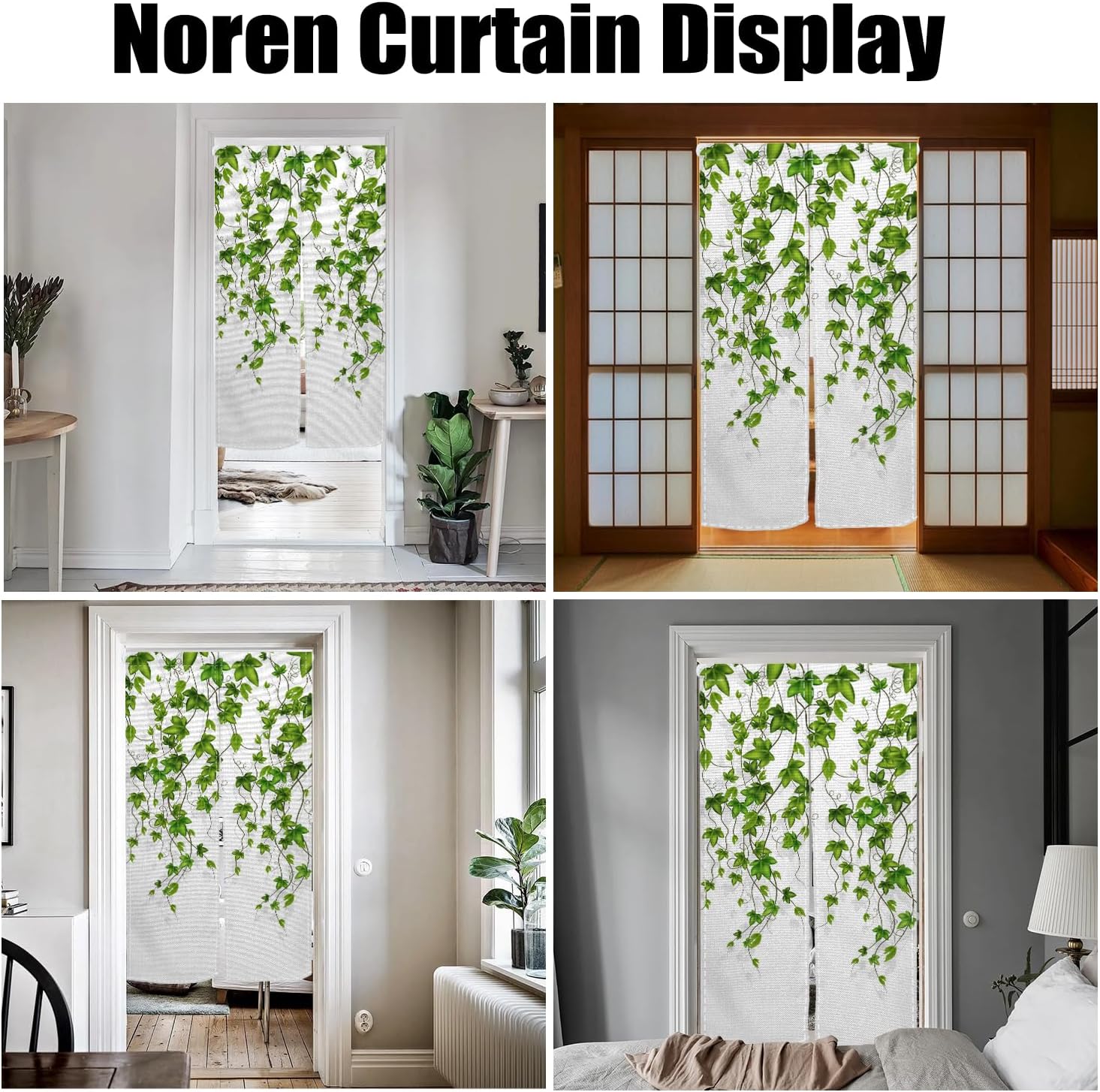 Boho Style Doorway Curtain with Leaf Pattern 34 x 60 Inches