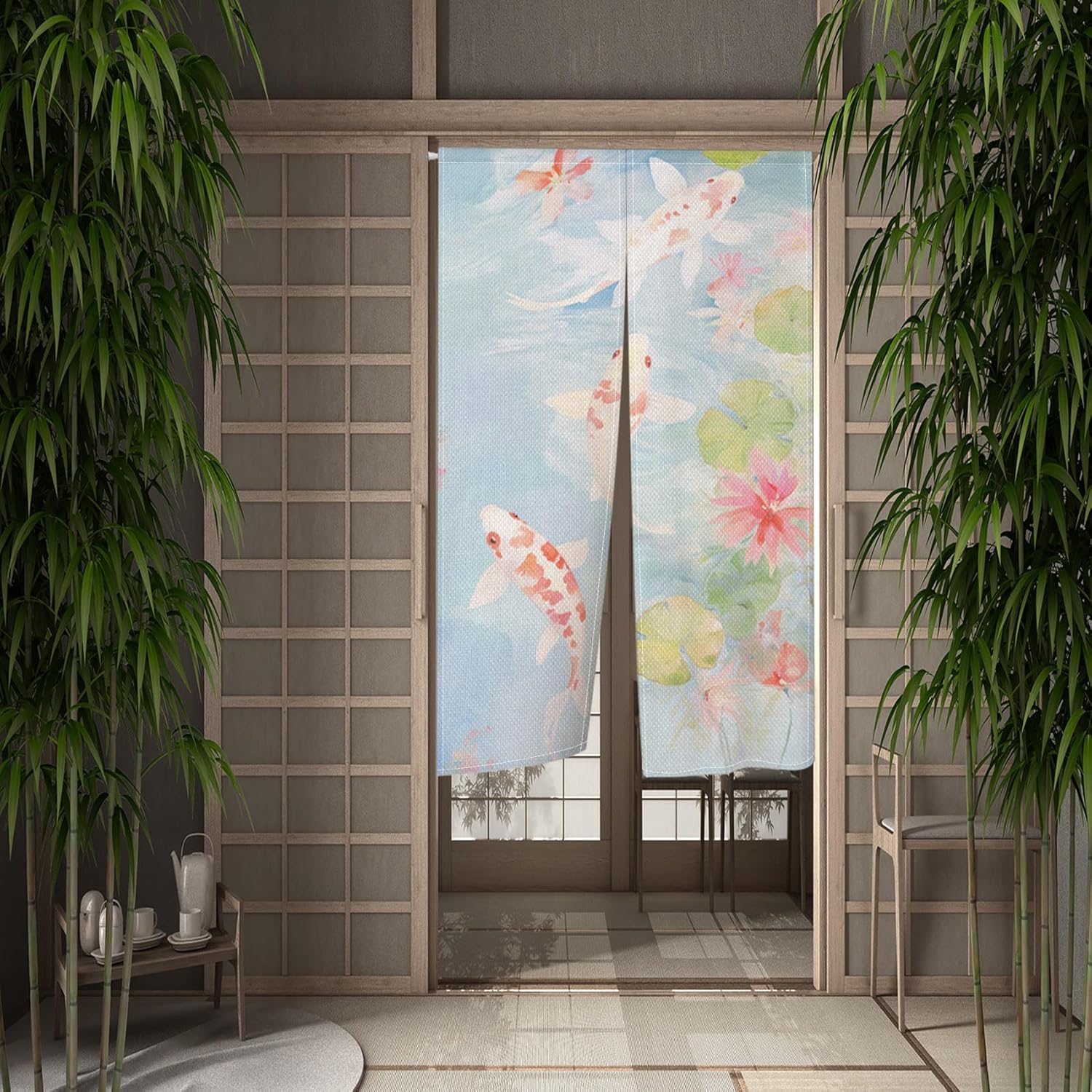 Japanese Noren Door Curtain with Koi Fish Print