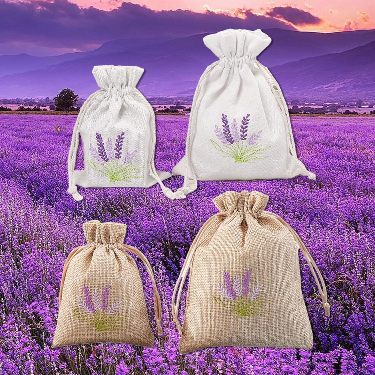 Pack Of 10 Cotton Linen Drawstring Bags for Lavender Storage