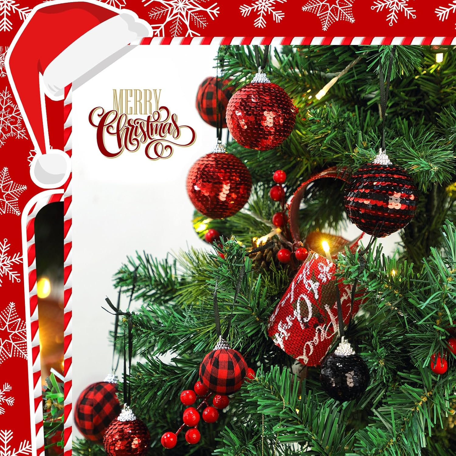 Liliful 30 Pcs Christmas Hanging Balls Red Black Set