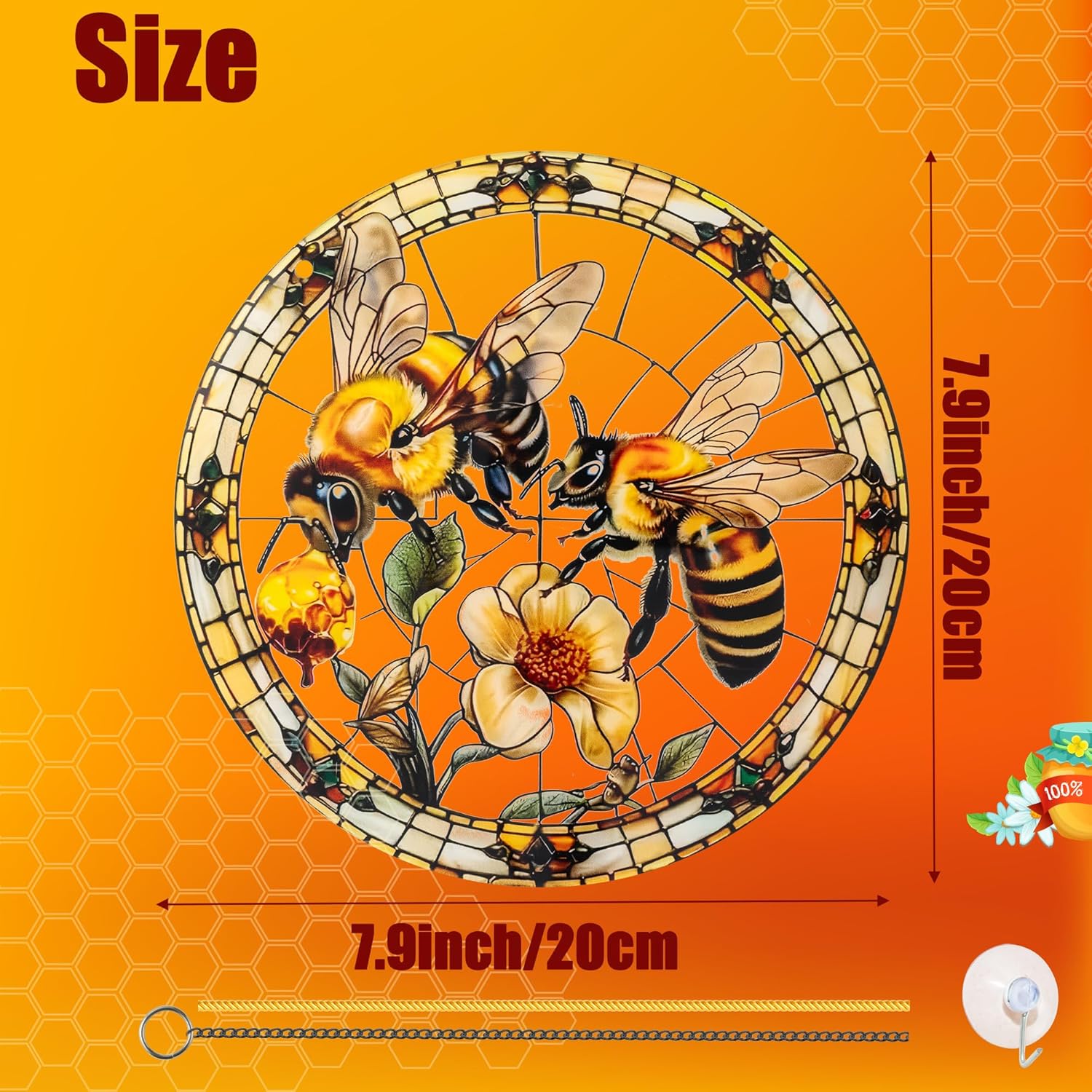Bee Window Decor - Acrylic Sun Catcher with Hook and Chain