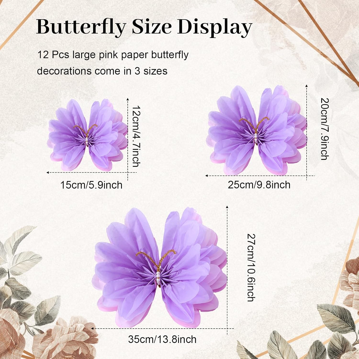 12 Pcs Purple Gradient 3D Hanging Butterfly Decorations
