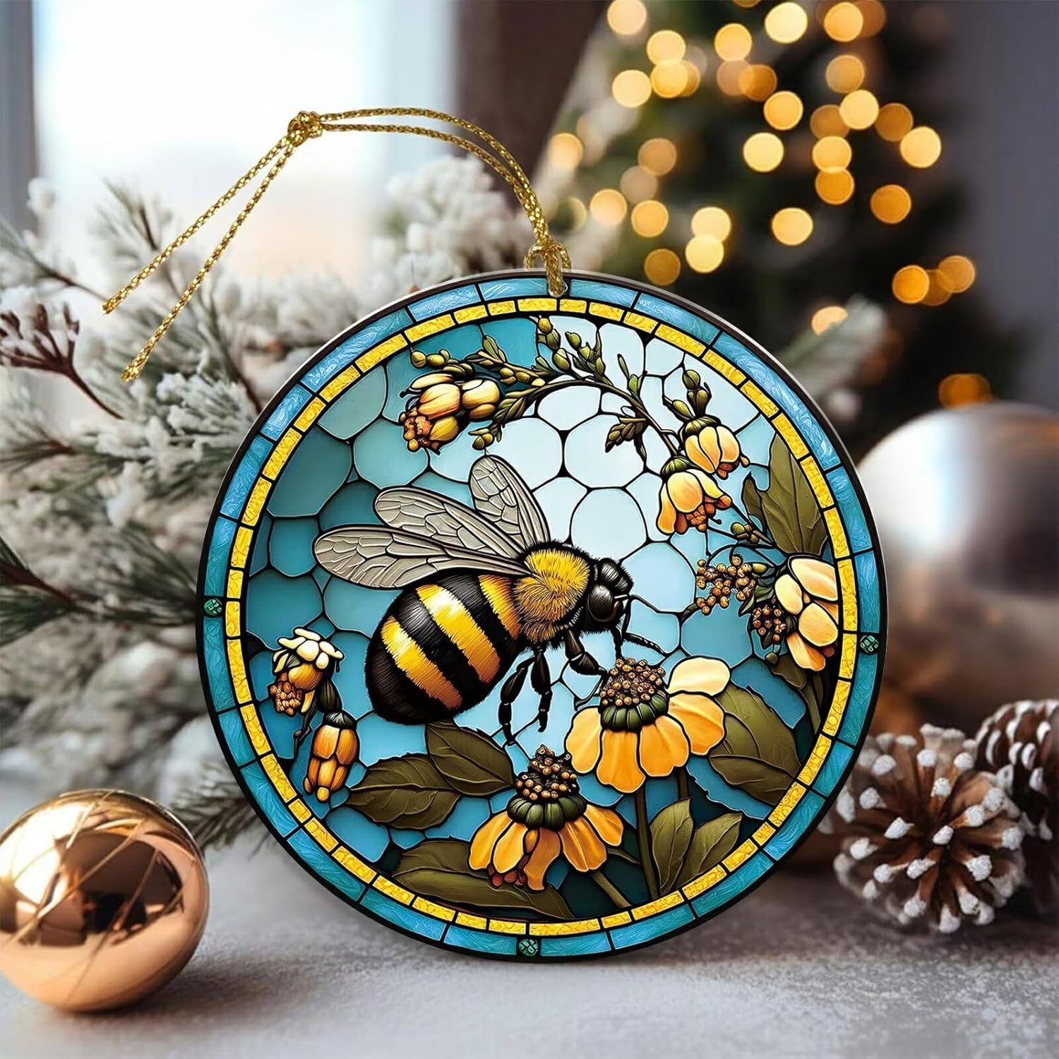 Bee Christmas Ornament 315 Inch Acrylic Round Tree Decor