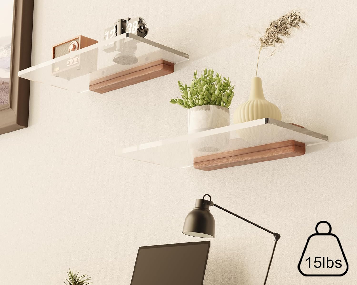 Solid Wood Acrylic Floating Shelves for Home Decor