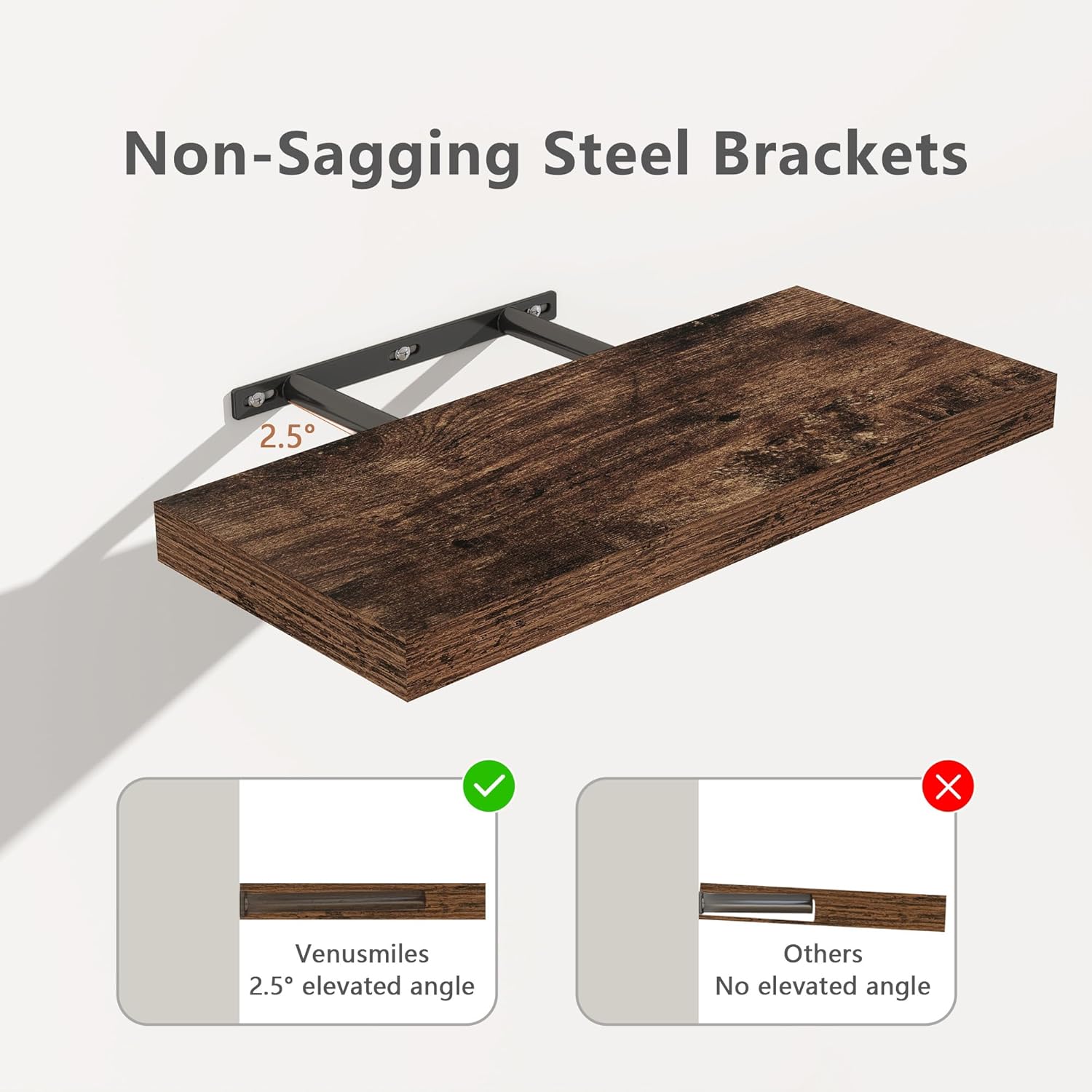 Brown Floating Wall Shelves with Invisible Brackets