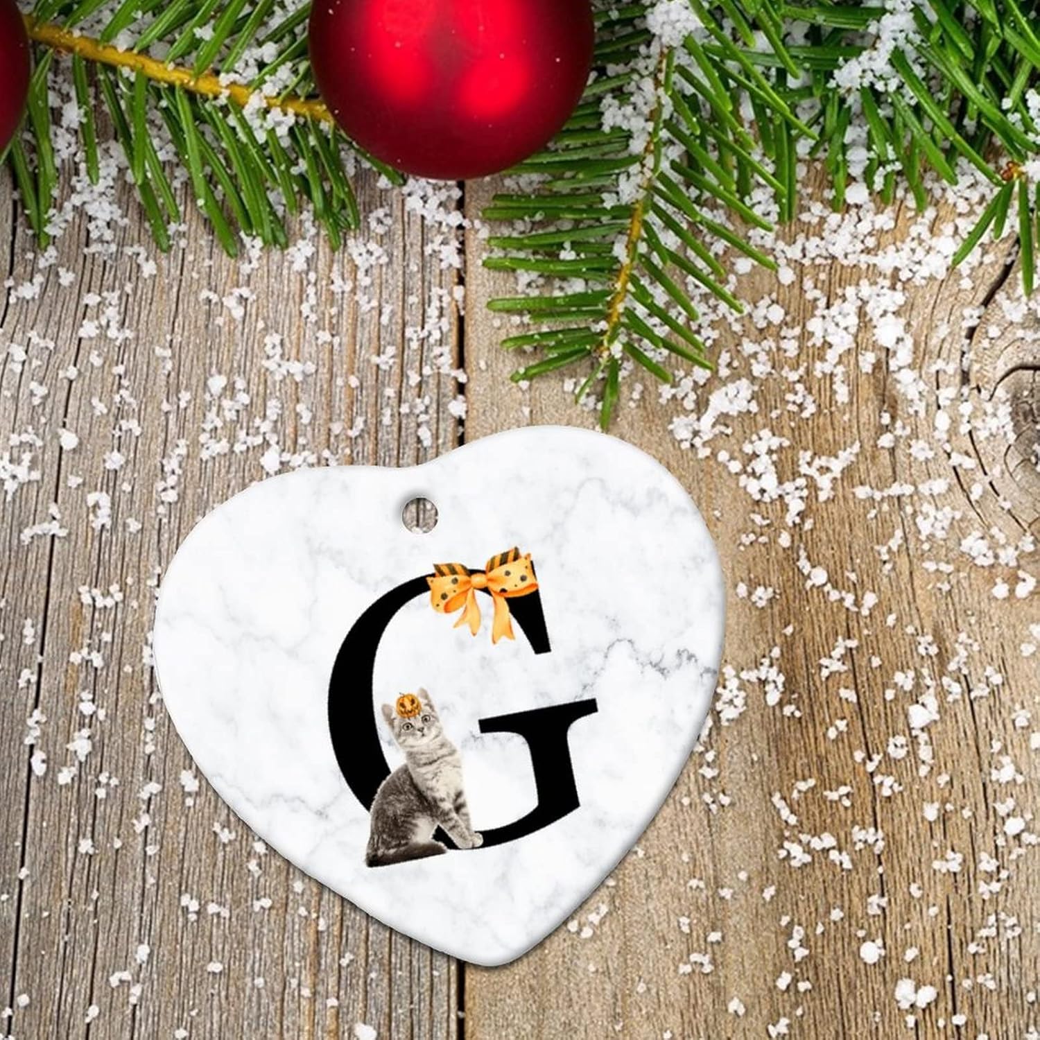 Heart Shape Ceramic Christmas Ornament with Initials