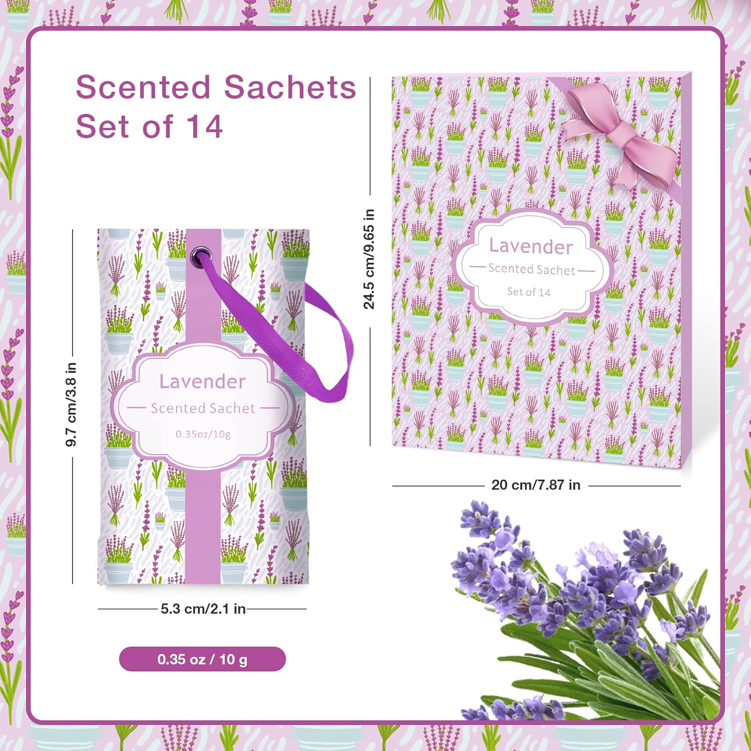 SCENTORINI Lavender Sachets Pack of 14 for Closets and Drawers