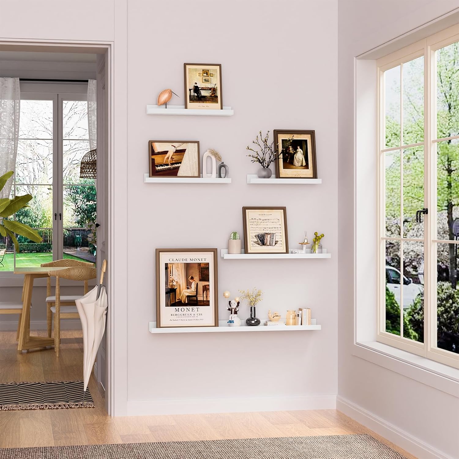 Heimlove Floating Shelves Set of 6 24 Inch White Wall Mounted Display
