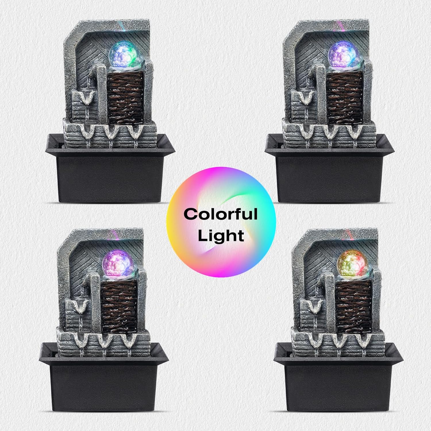 AMOOTEK Tabletop Fountain with LED Lights and Rotating Sphere