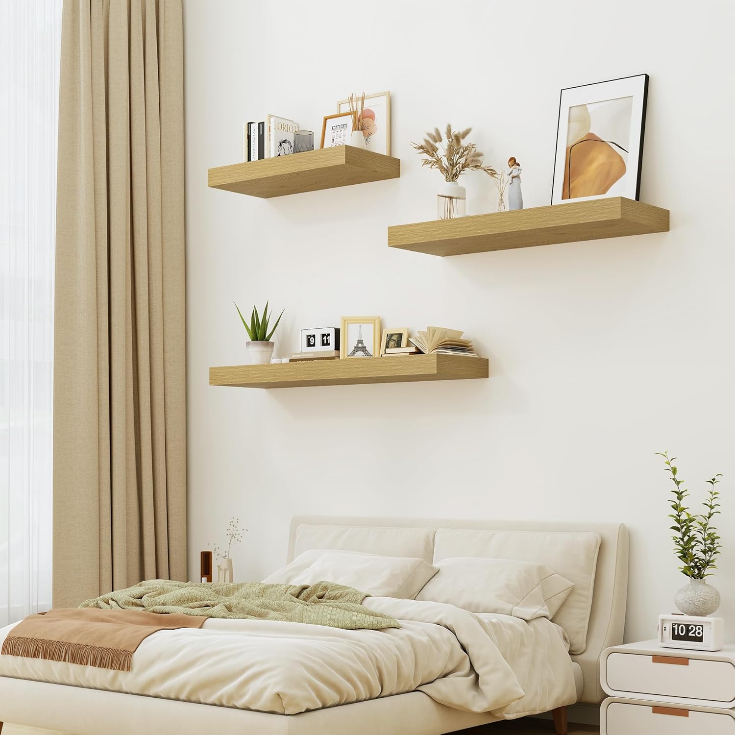 Heimlove 12 Inch Deep Oak Floating Shelves Set of 1
