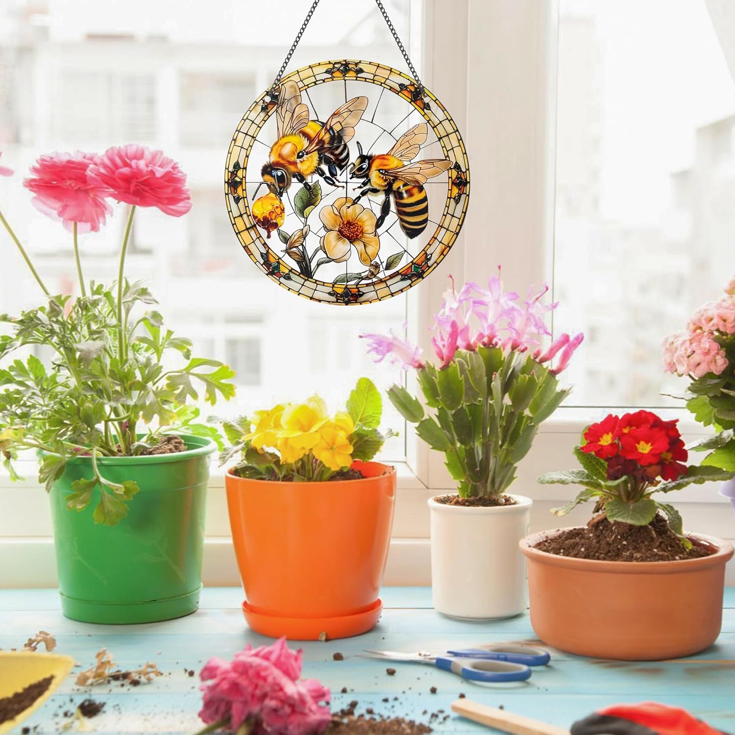 Bee Window Decor - Acrylic Sun Catcher with Hook and Chain