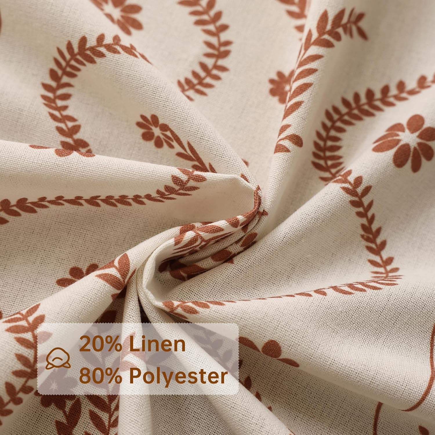 Linen Boho Curtains with Tassels and Floral Pattern