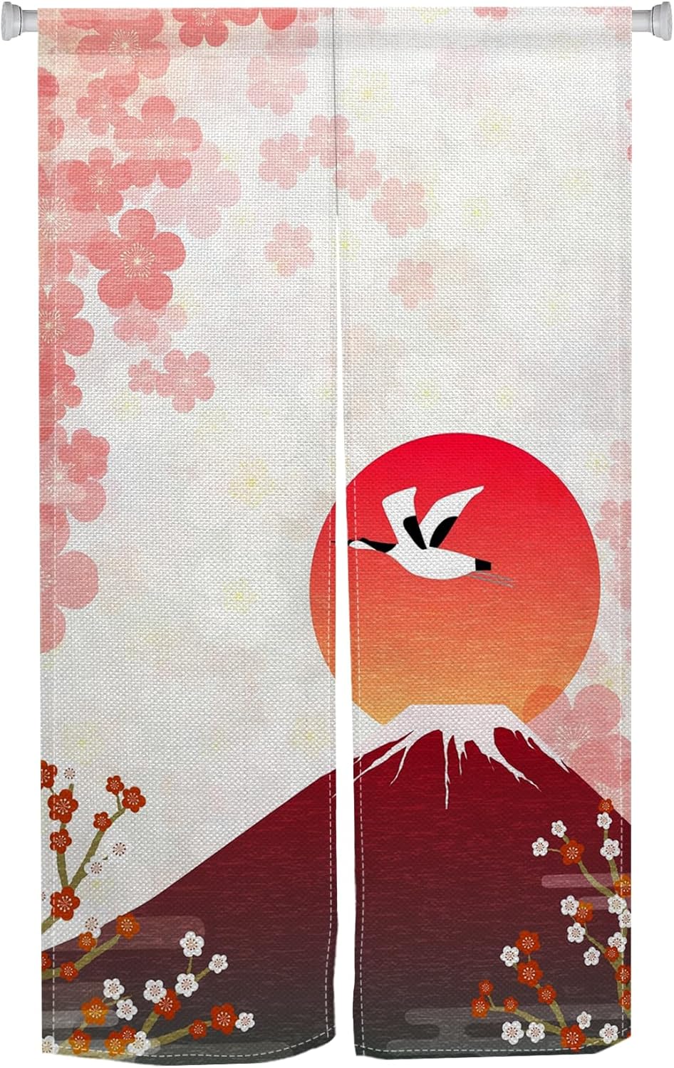 Japanese Noren Door Curtain with Red Sun Print