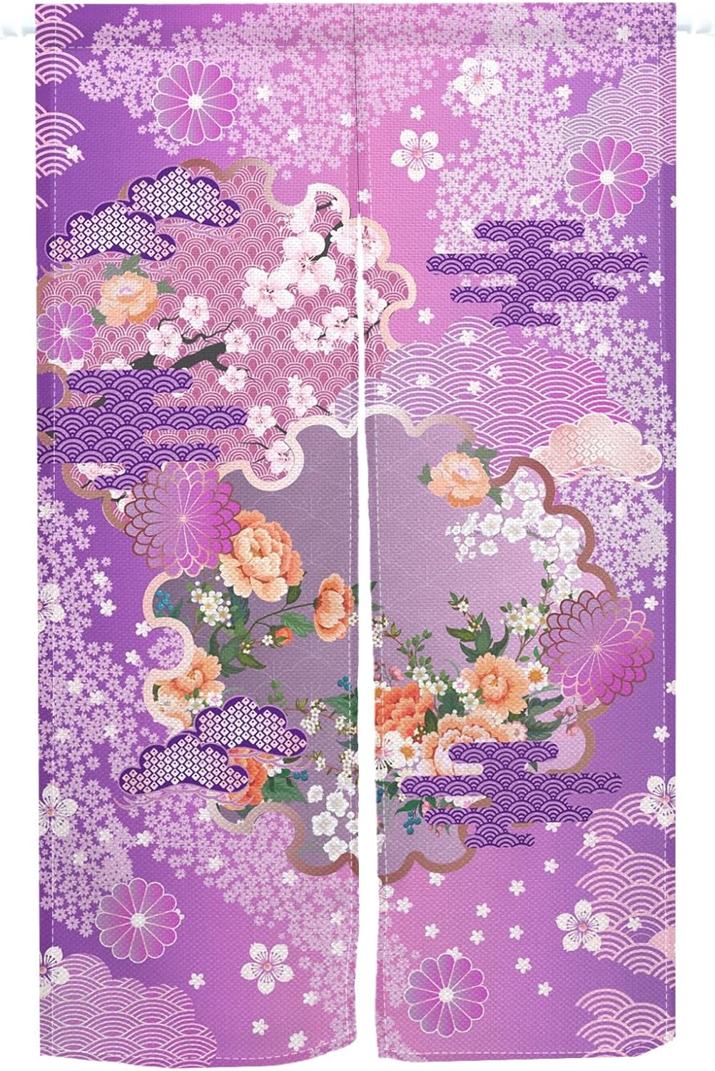 Japanese Bloomy Flowers Wave Pattern Noren Curtain