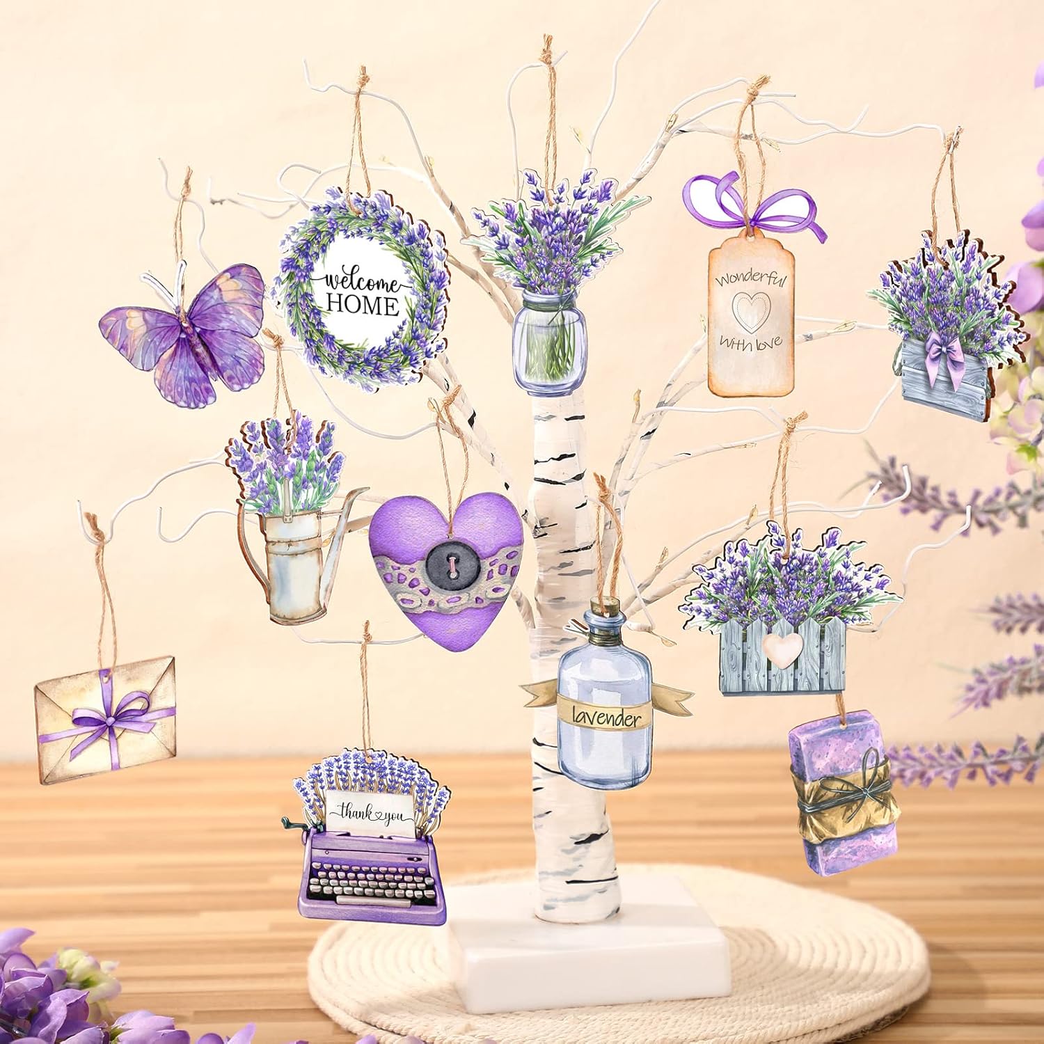 Maitys 36 Pcs Purple Lavender Wooden Tree Ornaments