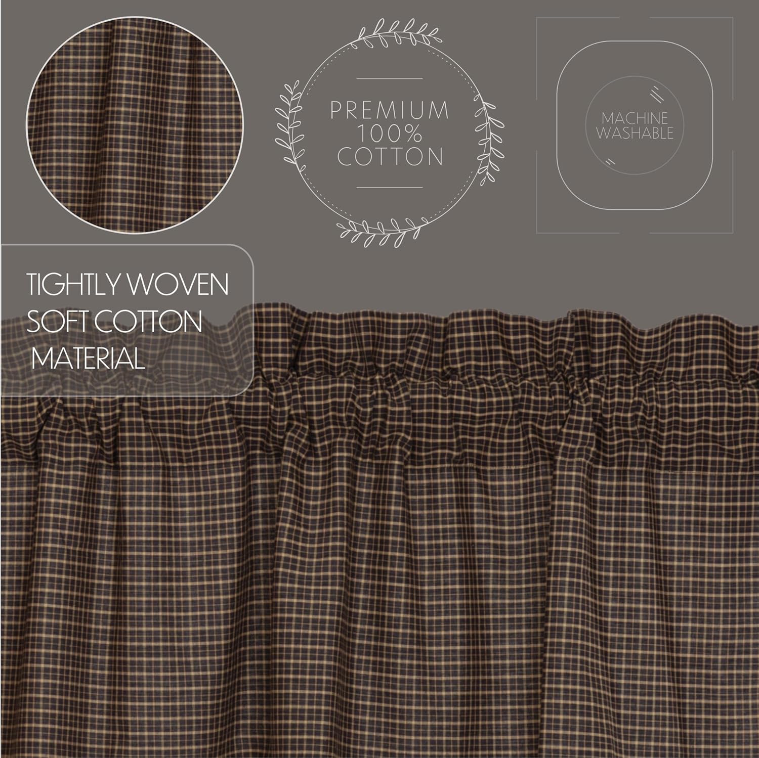 VHC Brands Kettle Grove Window Curtain Black 16x60