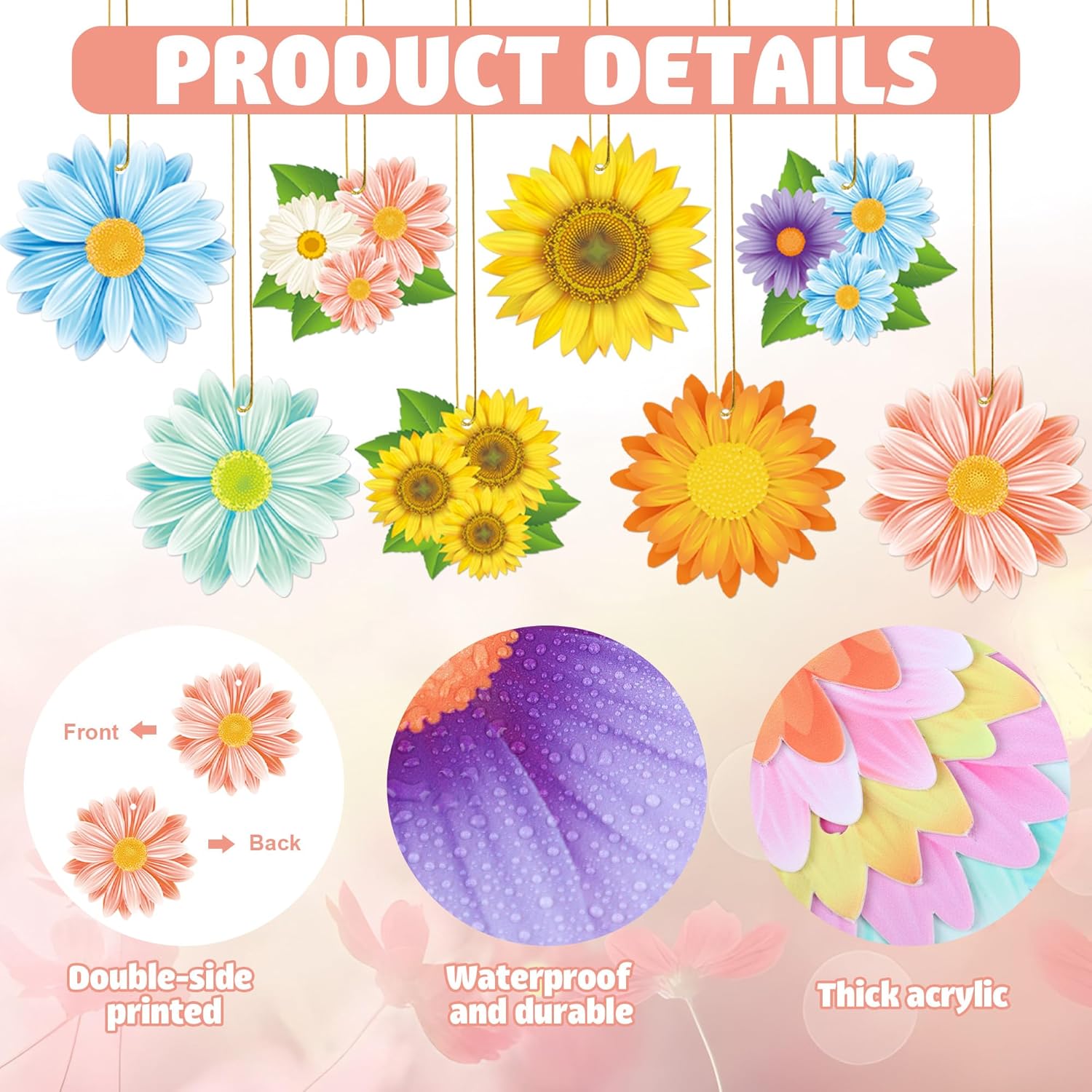 36PCS Spring Flower Hanging Decorations with Rope