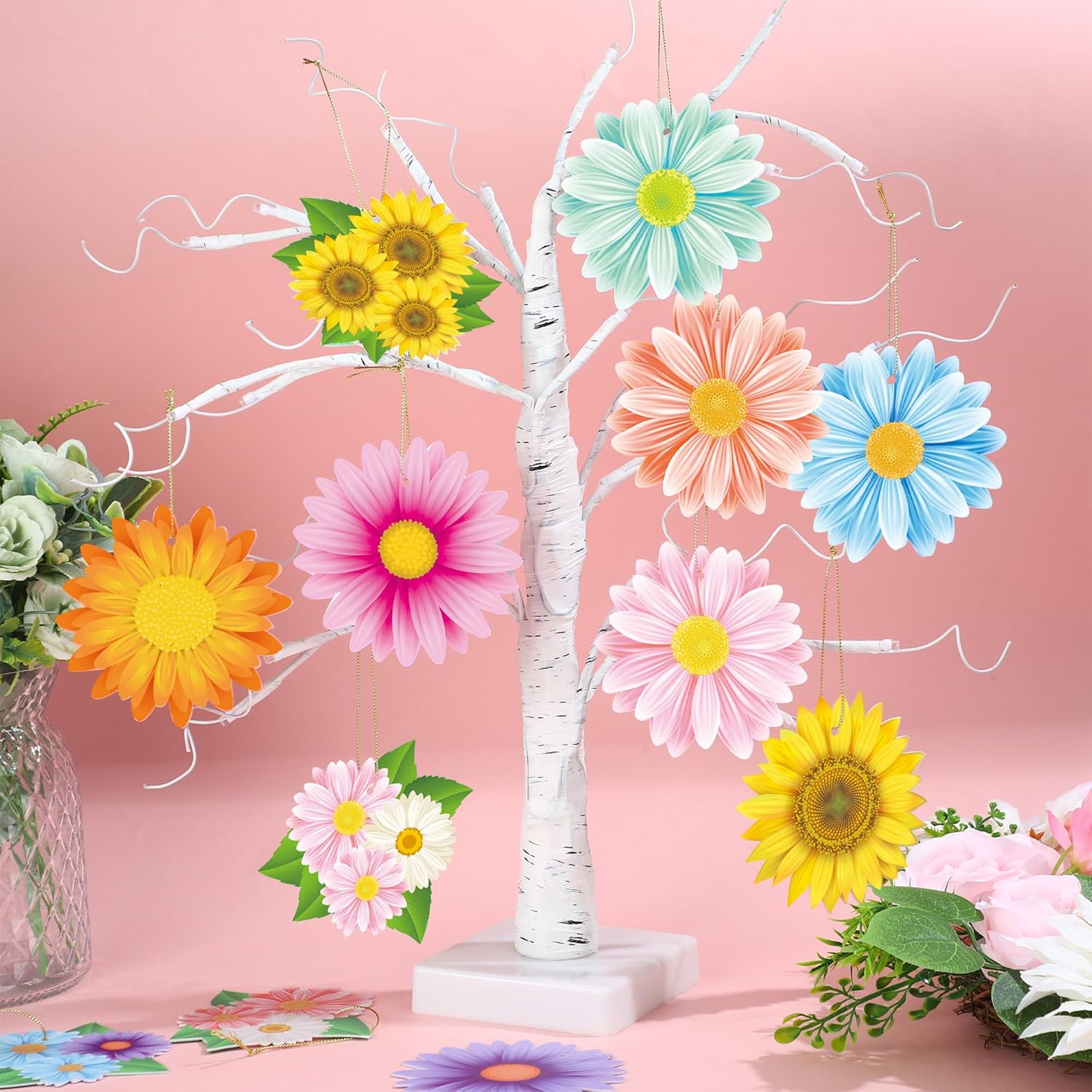 36PCS Spring Flower Hanging Decorations with Rope