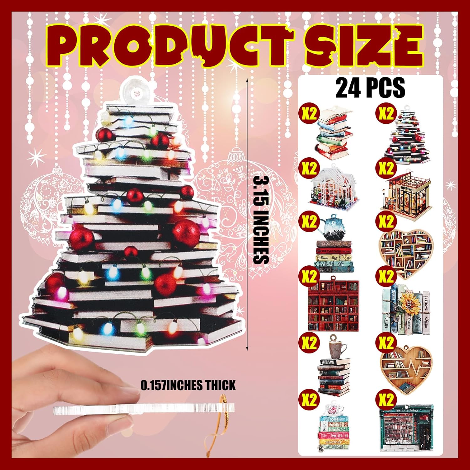 Wenqik 24 Pcs Book Themed Christmas Ornaments
