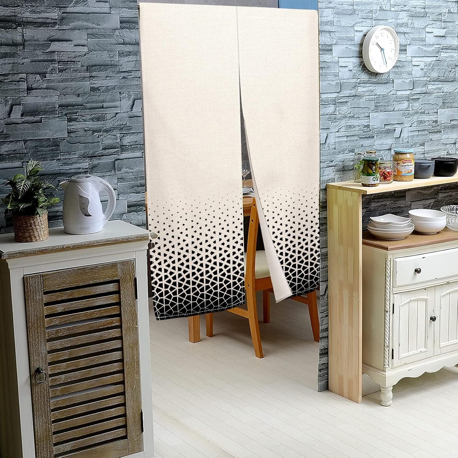 Leowefowa Japanese Noren Curtain with Abstract Geometric Patterns
