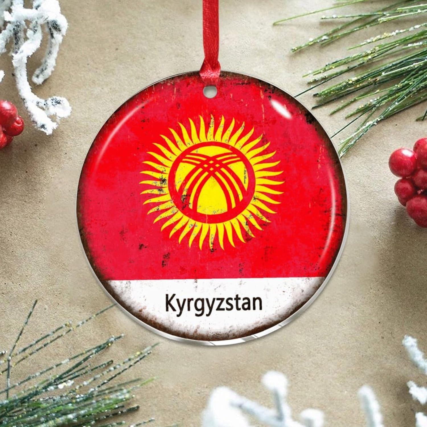 3 inch Acrylic Christmas Ornaments 2024 Kyrgyzstan Flag Decor