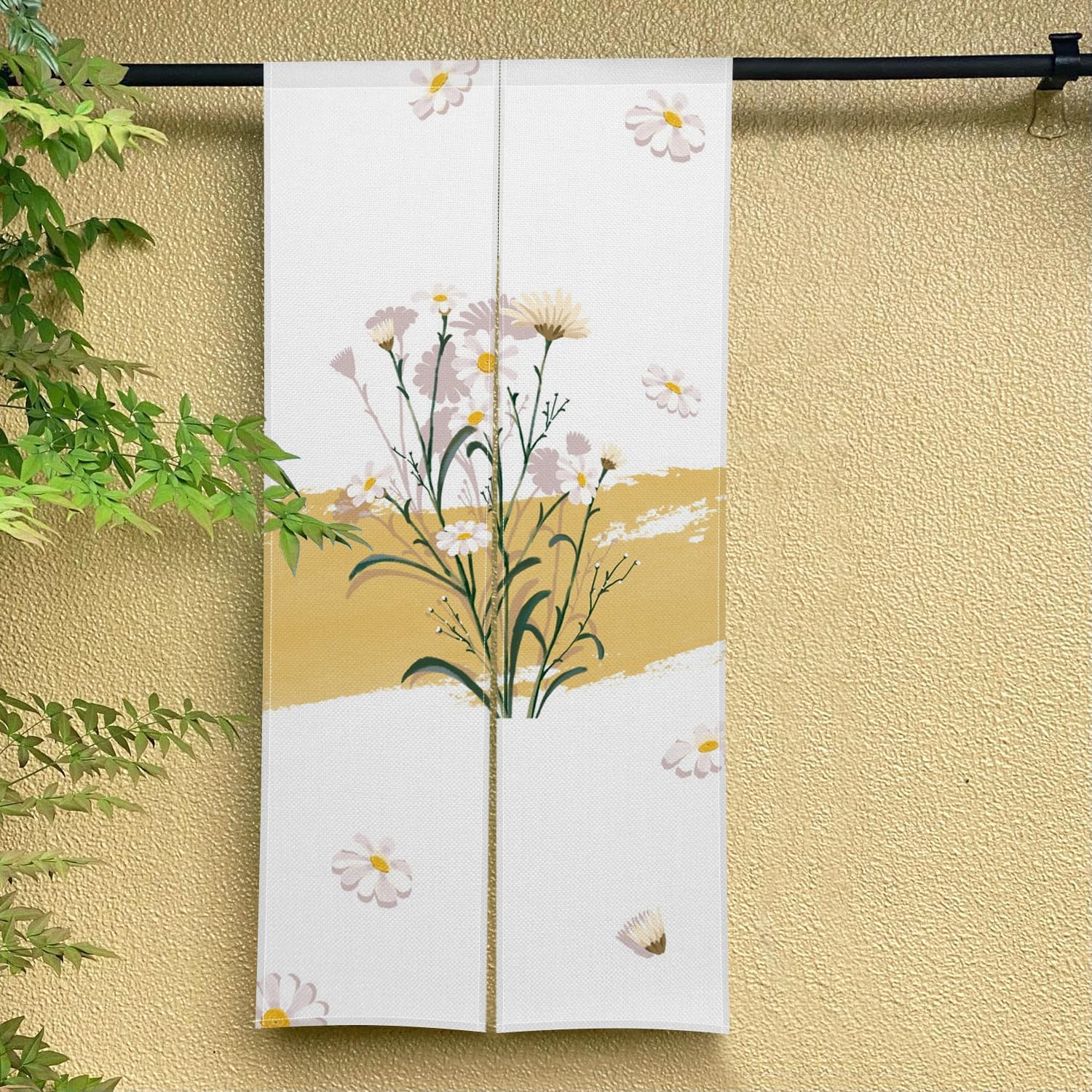 Japanese Noren Door Curtain with Daisy Design