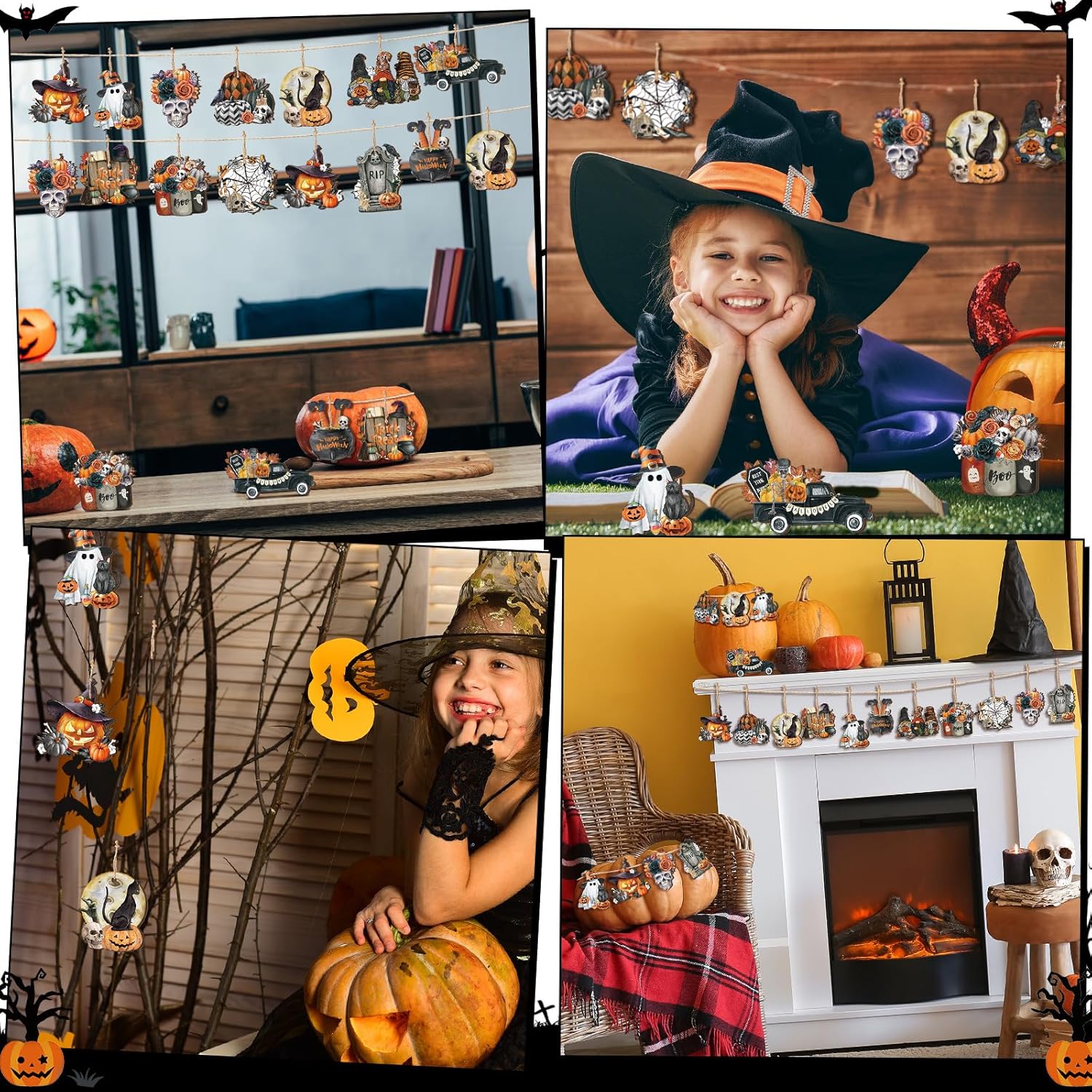 36 Pcs Halloween Wooden Ornaments with Ropes