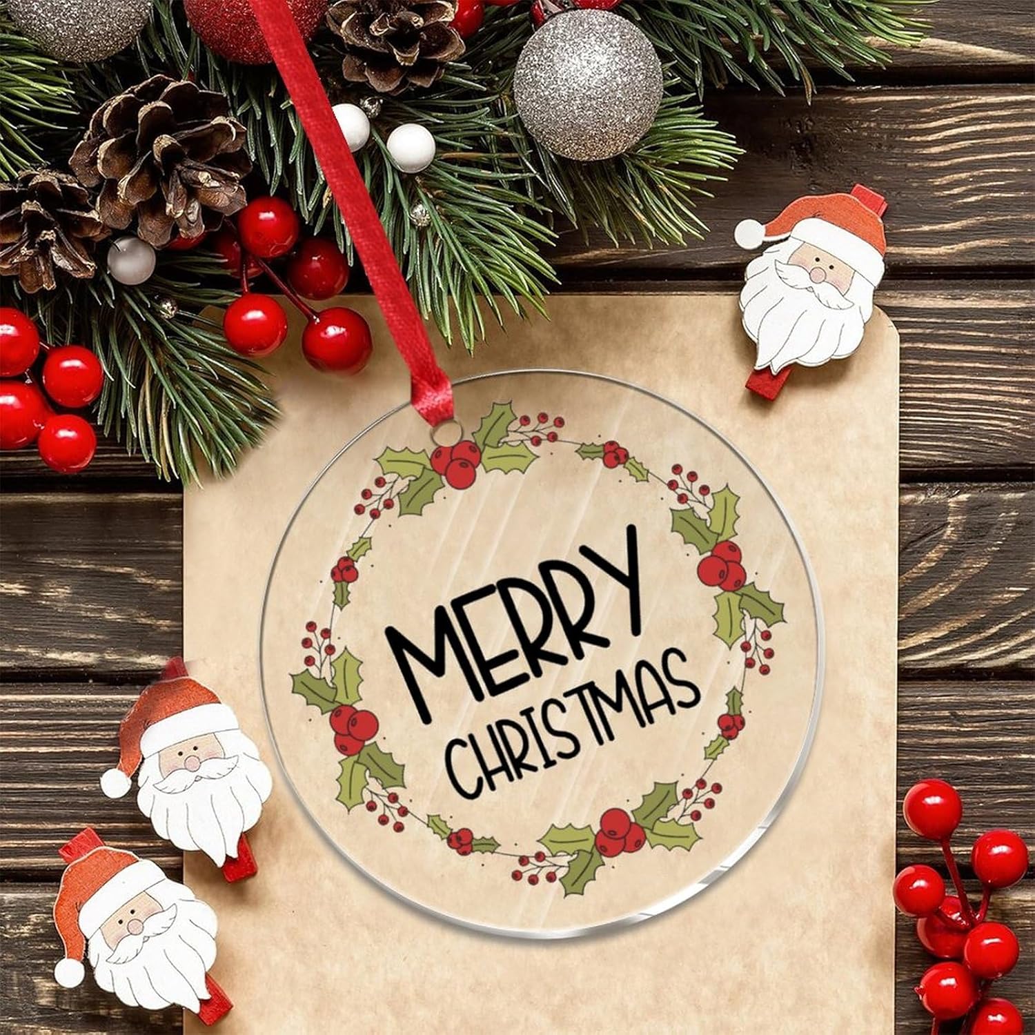 3 Inch Clear Acrylic Christmas Ornaments 2023 Hanging Decor
