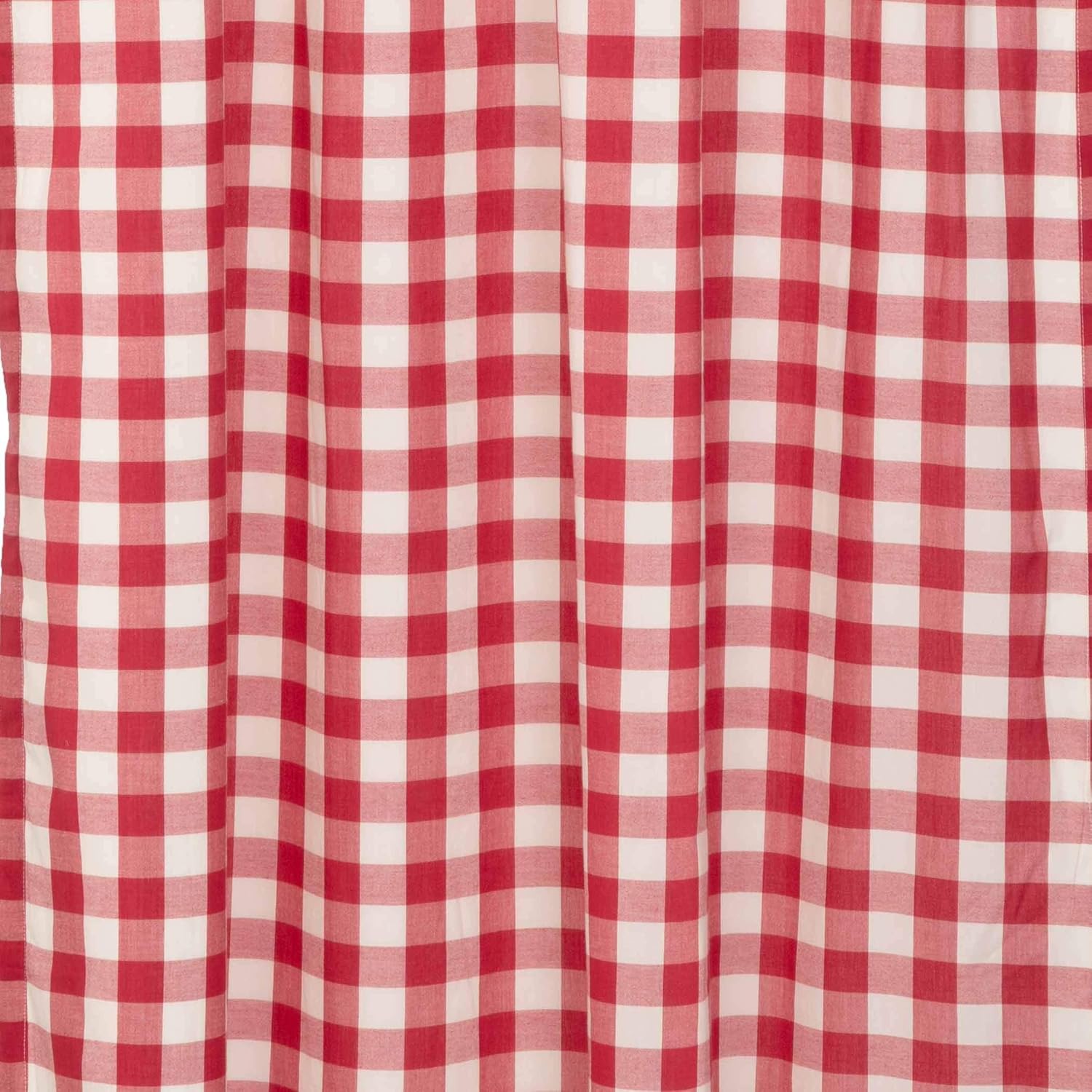 VHC Brands Red Buffalo Check Curtains with Drawstring and Ruffles
