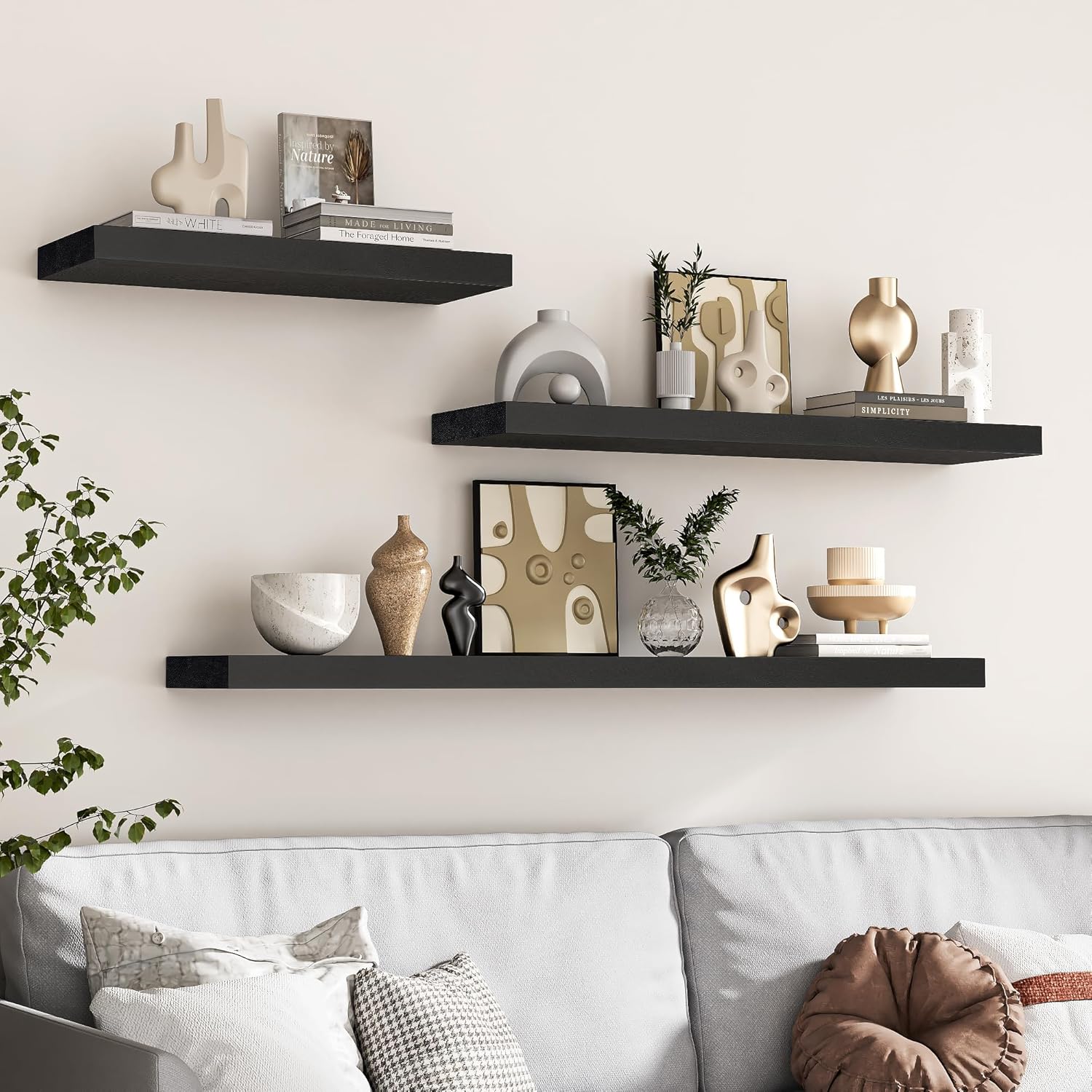 Marsmiles Black Floating Shelves Set of 2 - 24 Inch Ash Wood