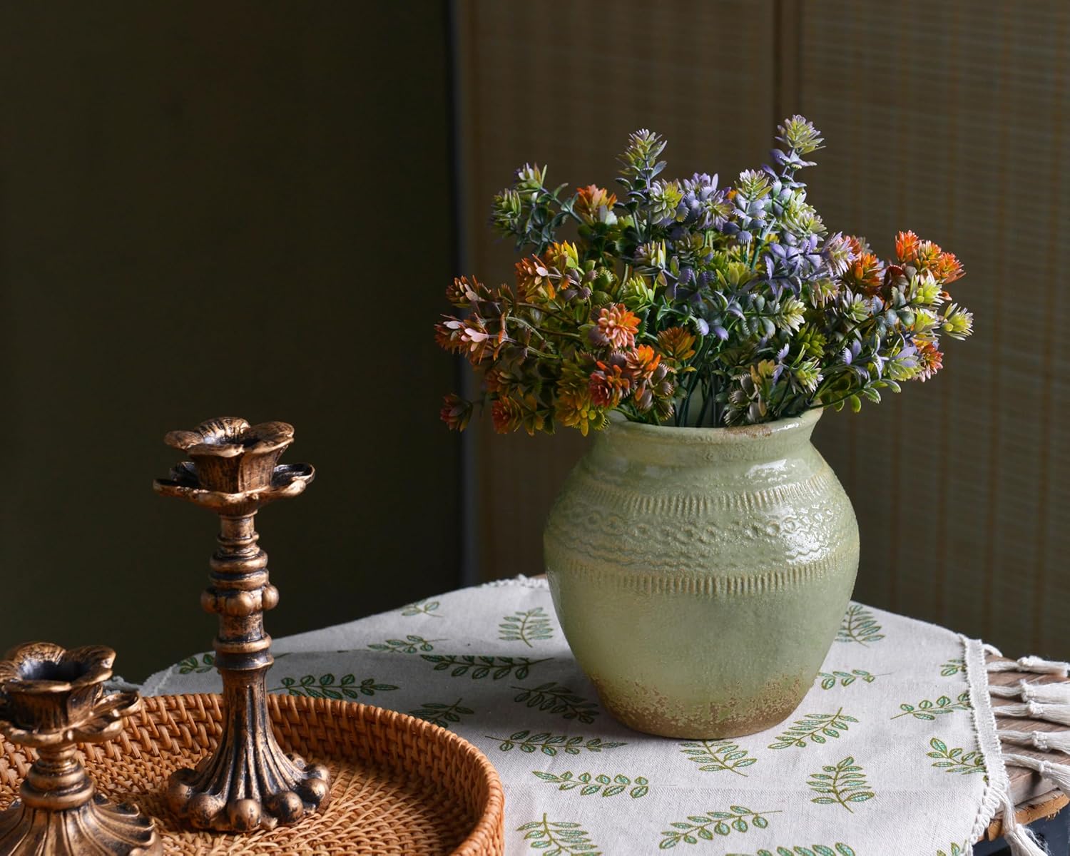 Quoowiit Ceramic Rustic Farmhouse Vase Green
