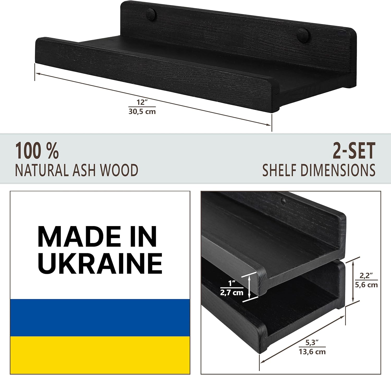 Wood Wedge Floating Shelves 12 Inch Set of 2