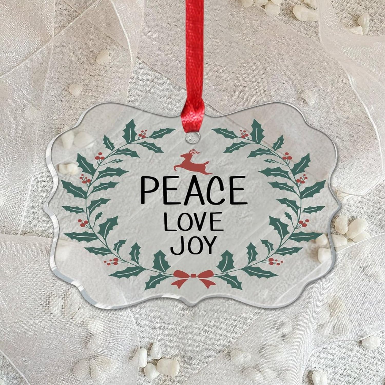 3 Clear Acrylic Christmas Ornaments 2023 Peace Love Joy Decor