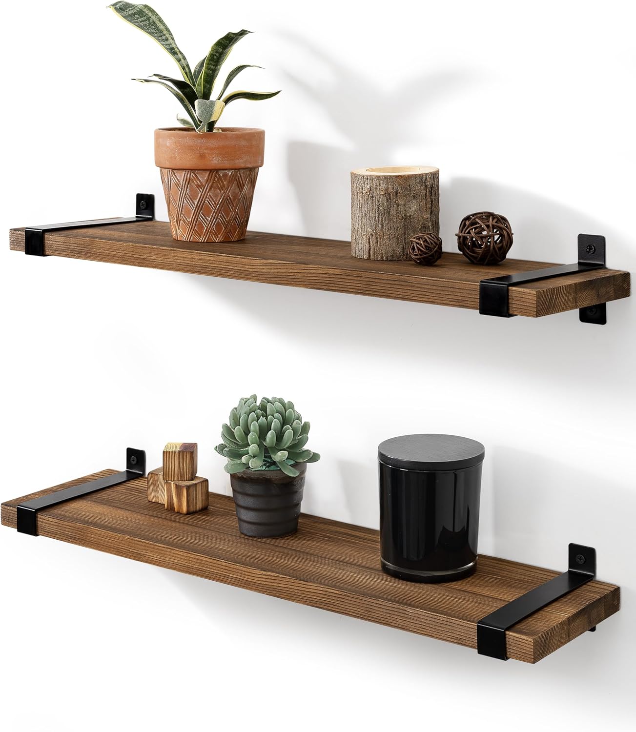 Gronda 24 Inch Rustic Pine Floating Shelves Set of 2