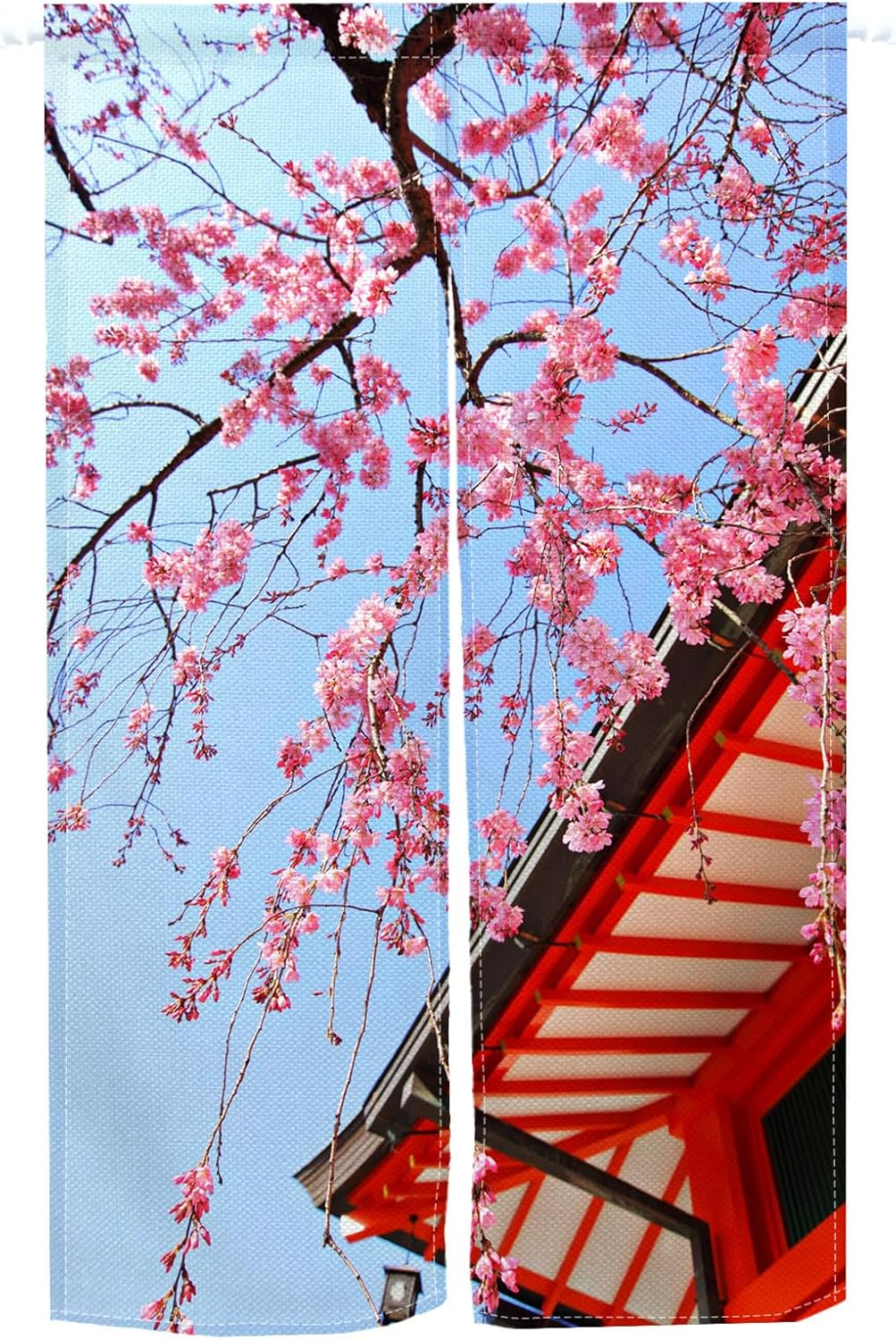 Leowefowa Japanese Noren Door Curtain Panel Spring Pink Cherry Blossom