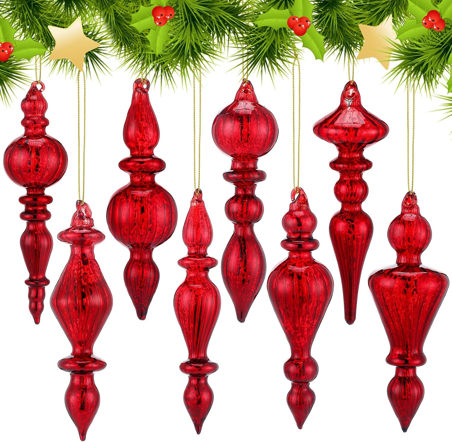 Mifoci 8 Pcs 6 Inch Mercury Glass Finials Christmas Ornaments