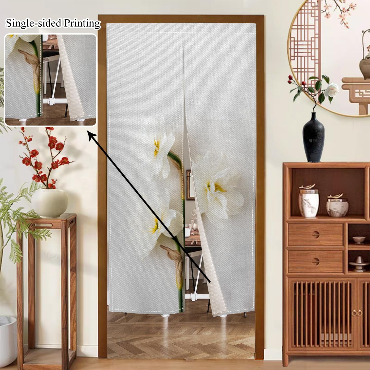 Noren Door Curtain with Bloomy Flower Print