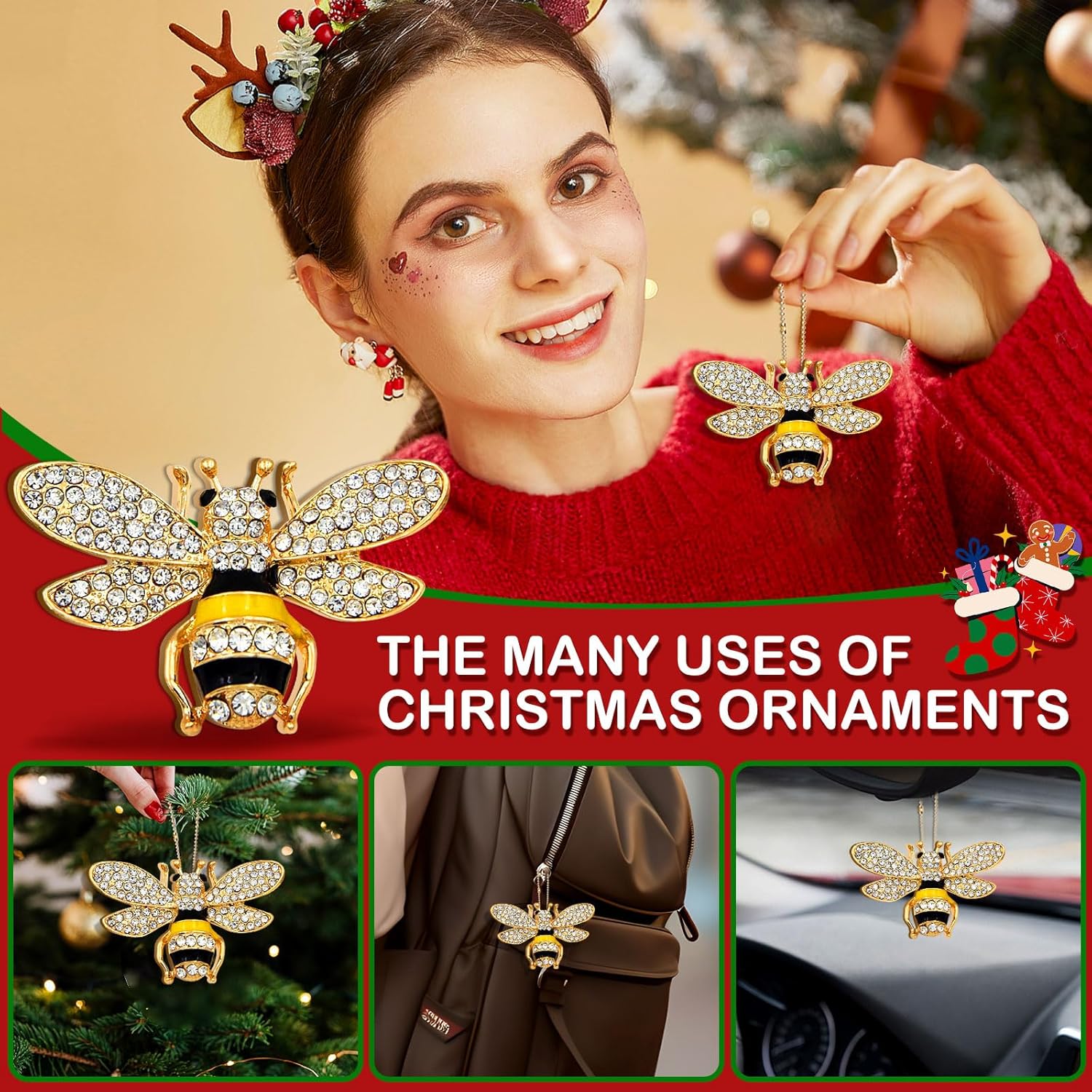 Honey Bee Hanging Ornament Set for Christmas