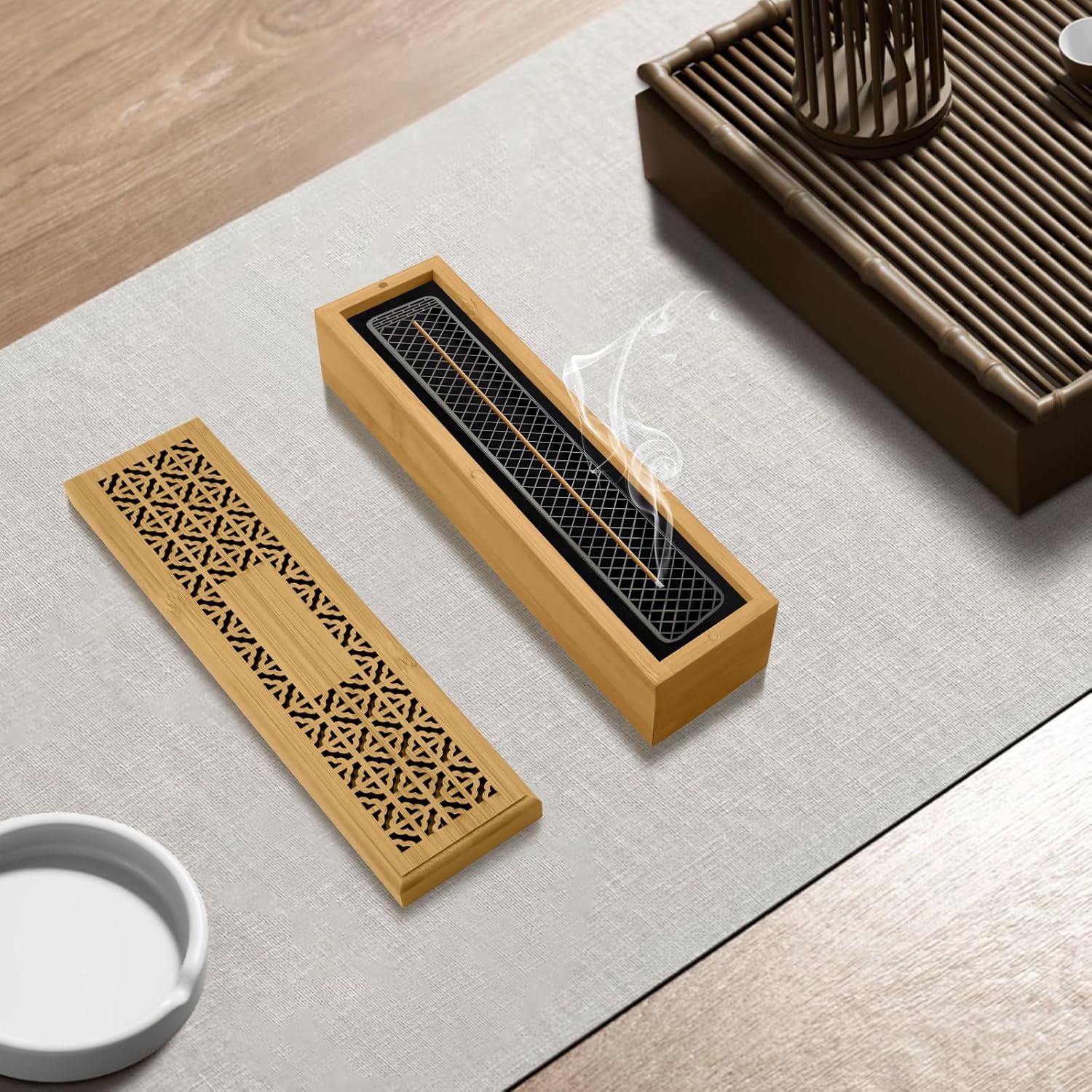 Holyenten Wooden Incense Holder Burner with Storage