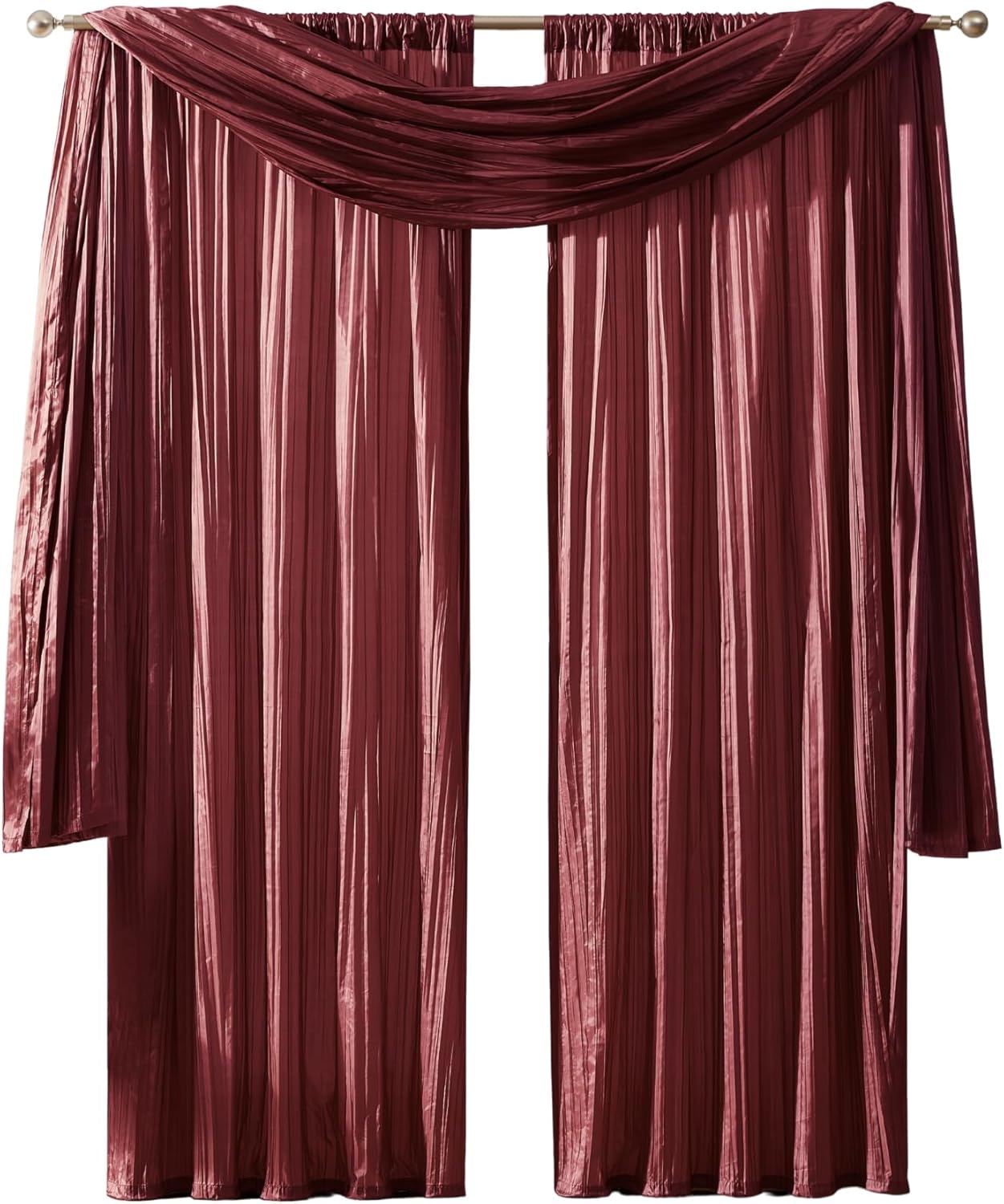 Elrene Home Fashions Athena Faux Crushed-Silk Curtain Panel and Valance Set Red